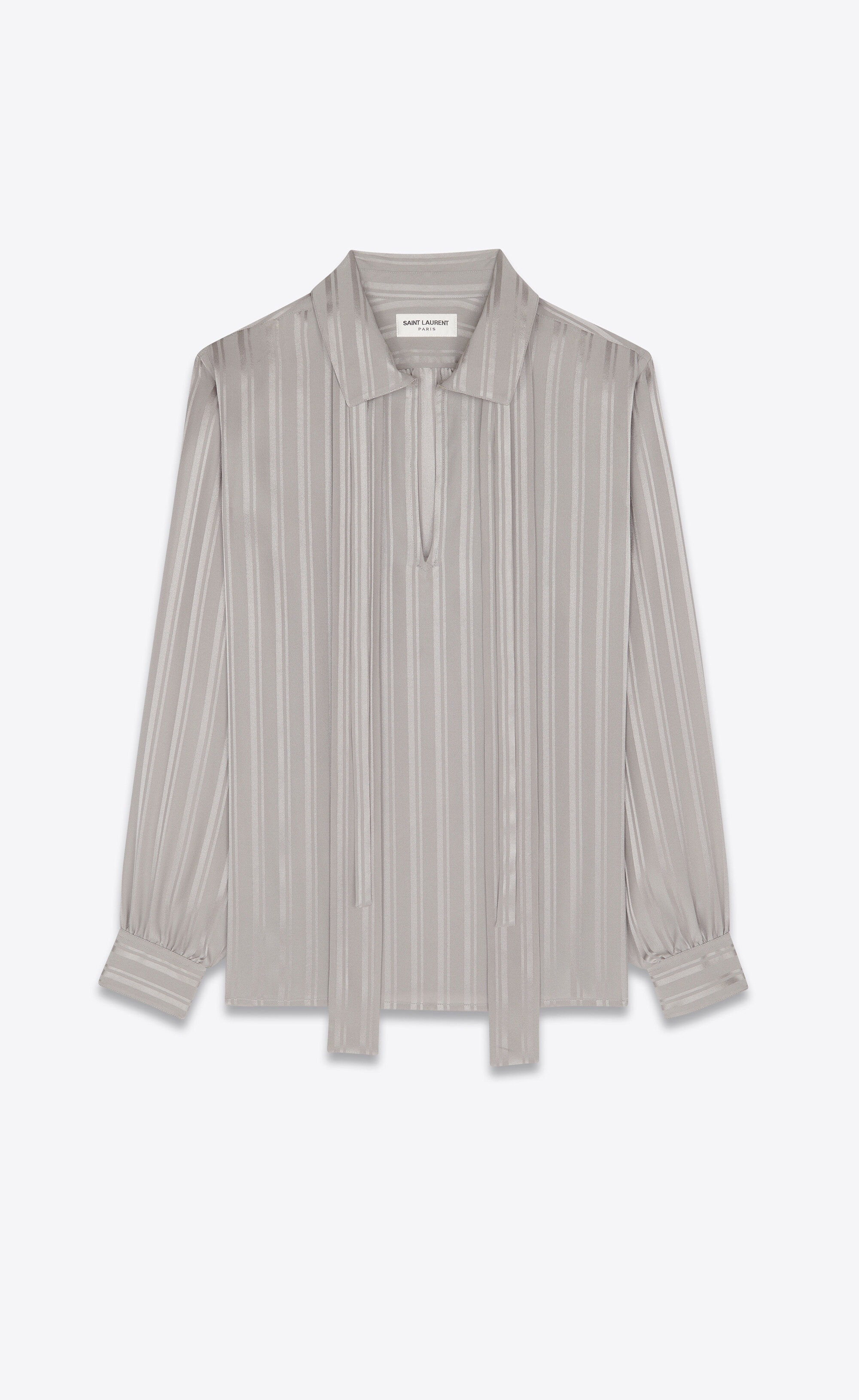 lavallière-neck blouse in matte and shiny striped silk - 4