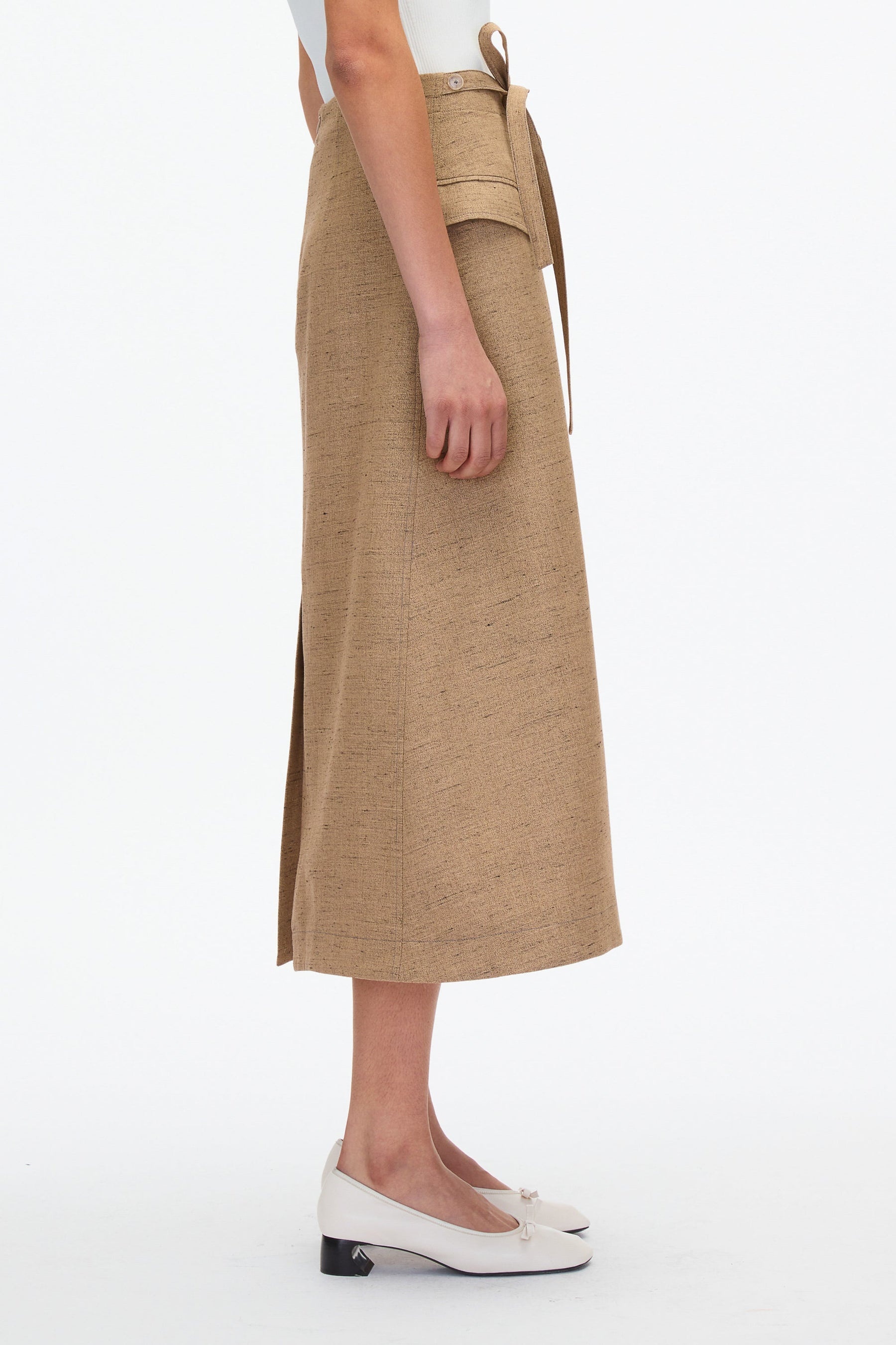 Faux Wrap Skirt with Tie Waist - 4
