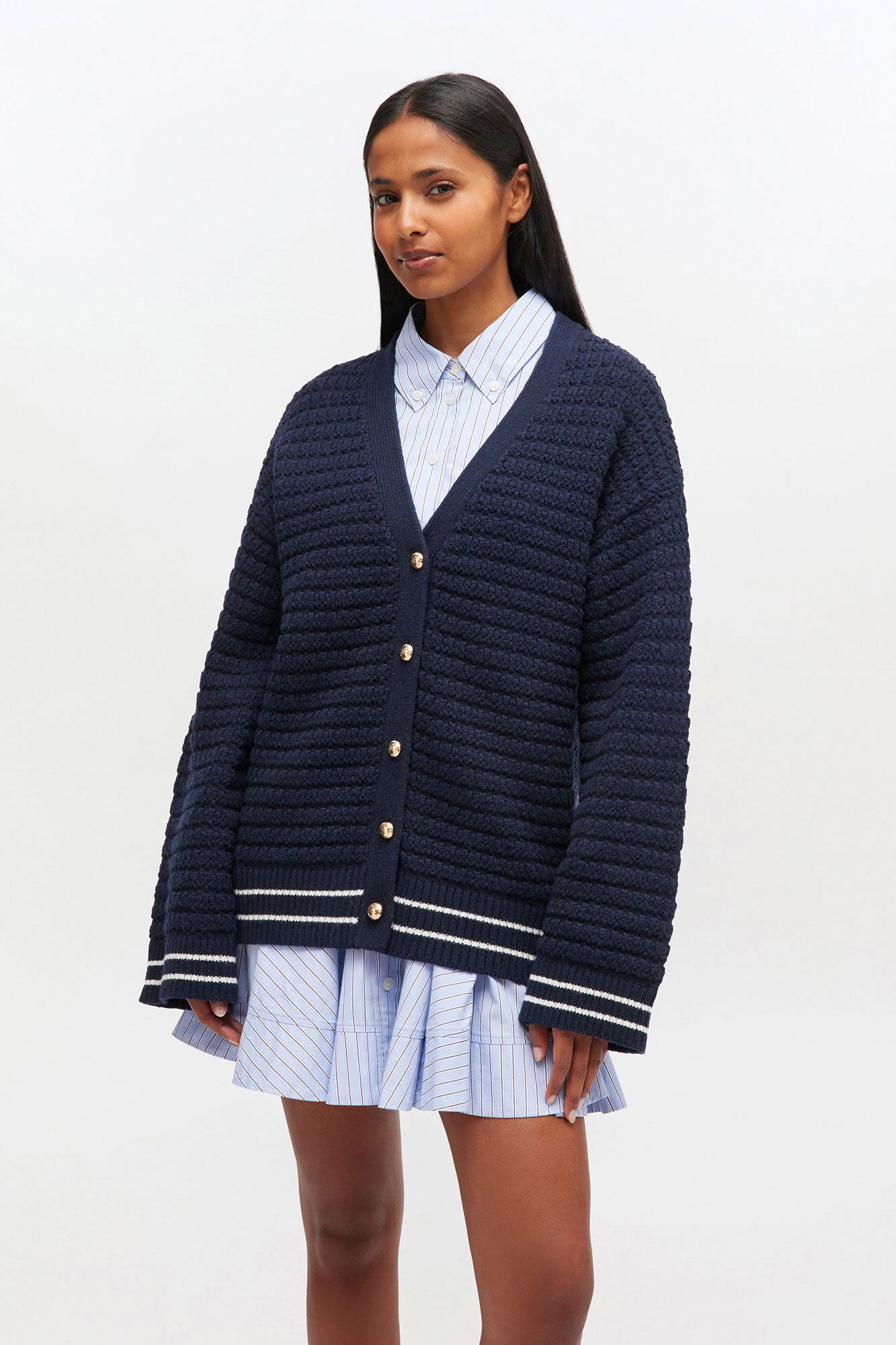 DARK BLUE WOOL CARDIGAN - 3