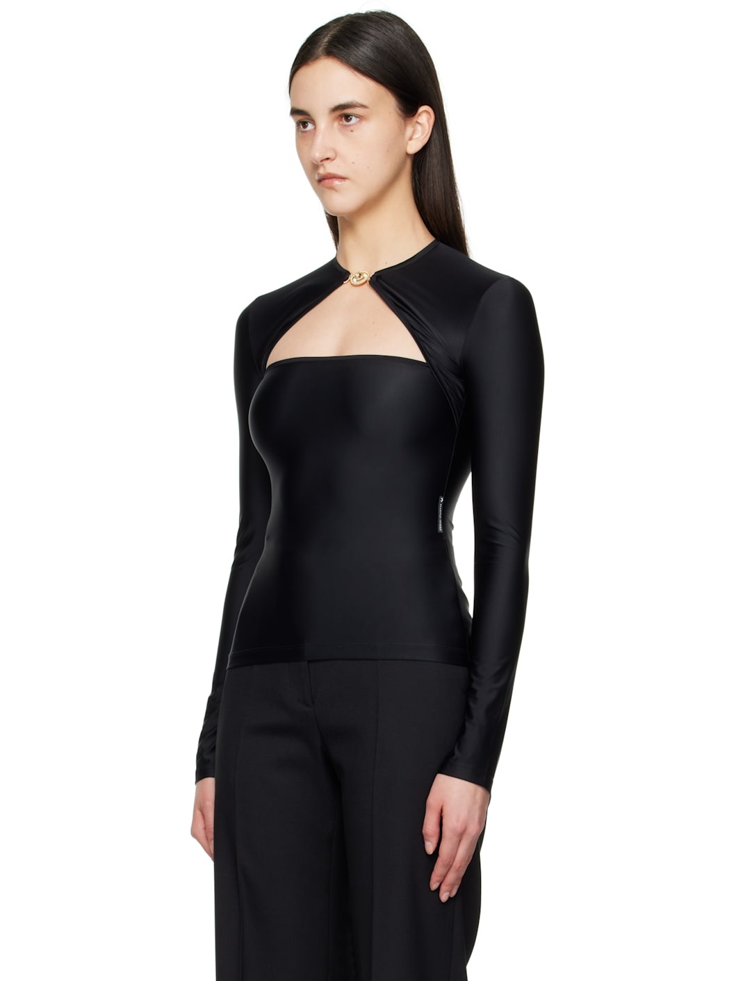 Black Draped Jersey Open Neck T-shirt - 4