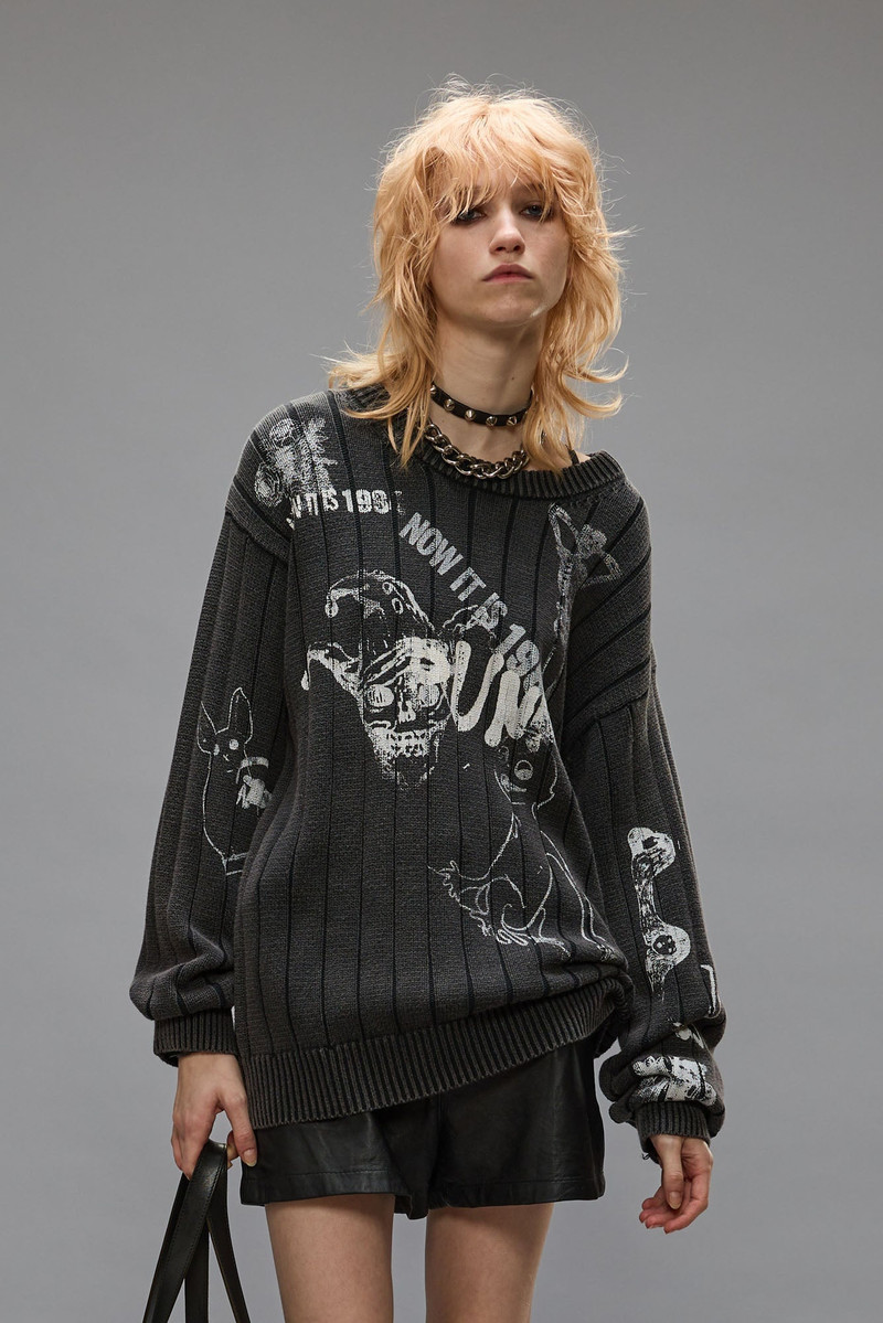 R13 DROP NEEDLE SWEATER - ACID BLACK outlook
