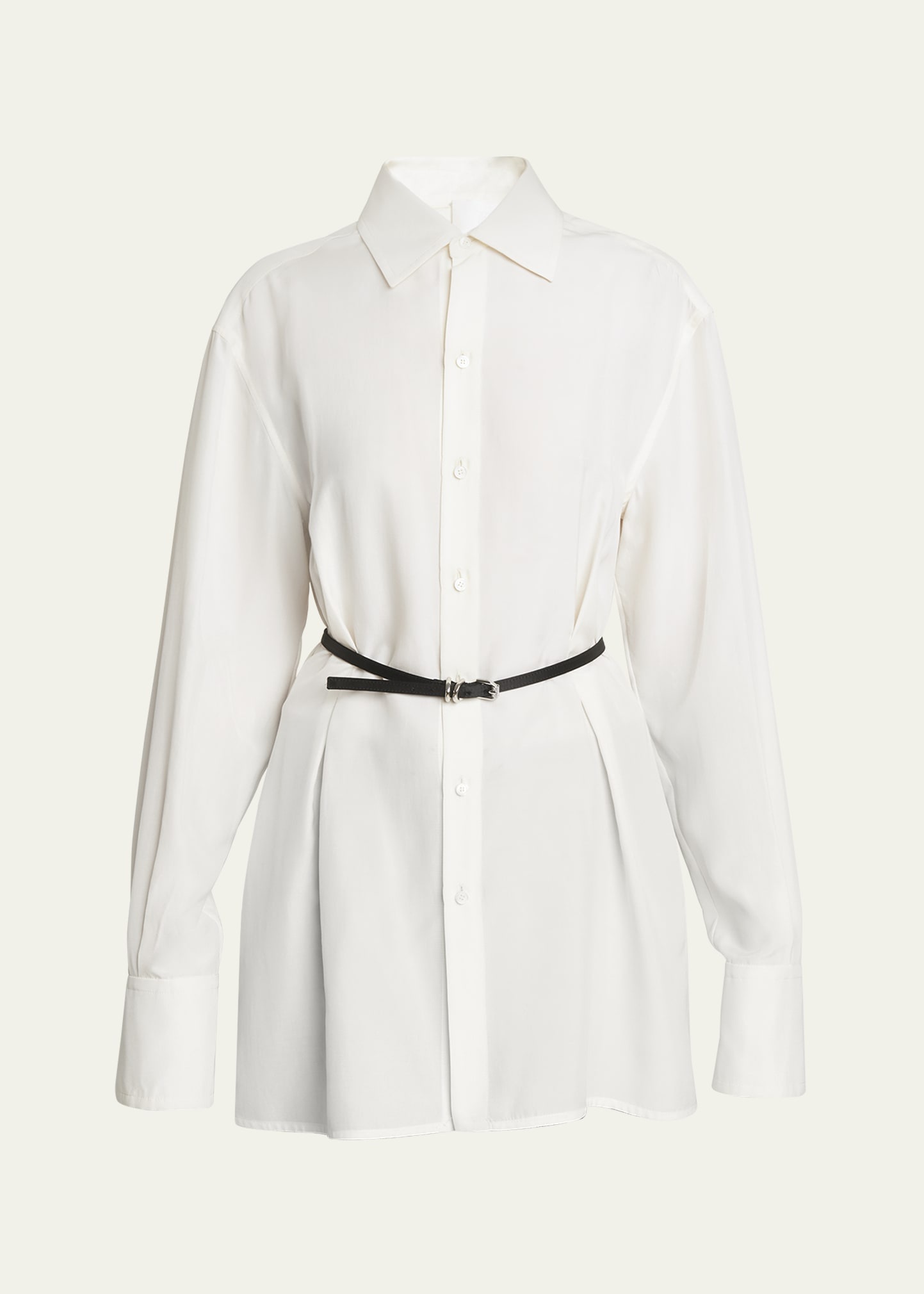 Collared Button Down Belted Blouse - 1