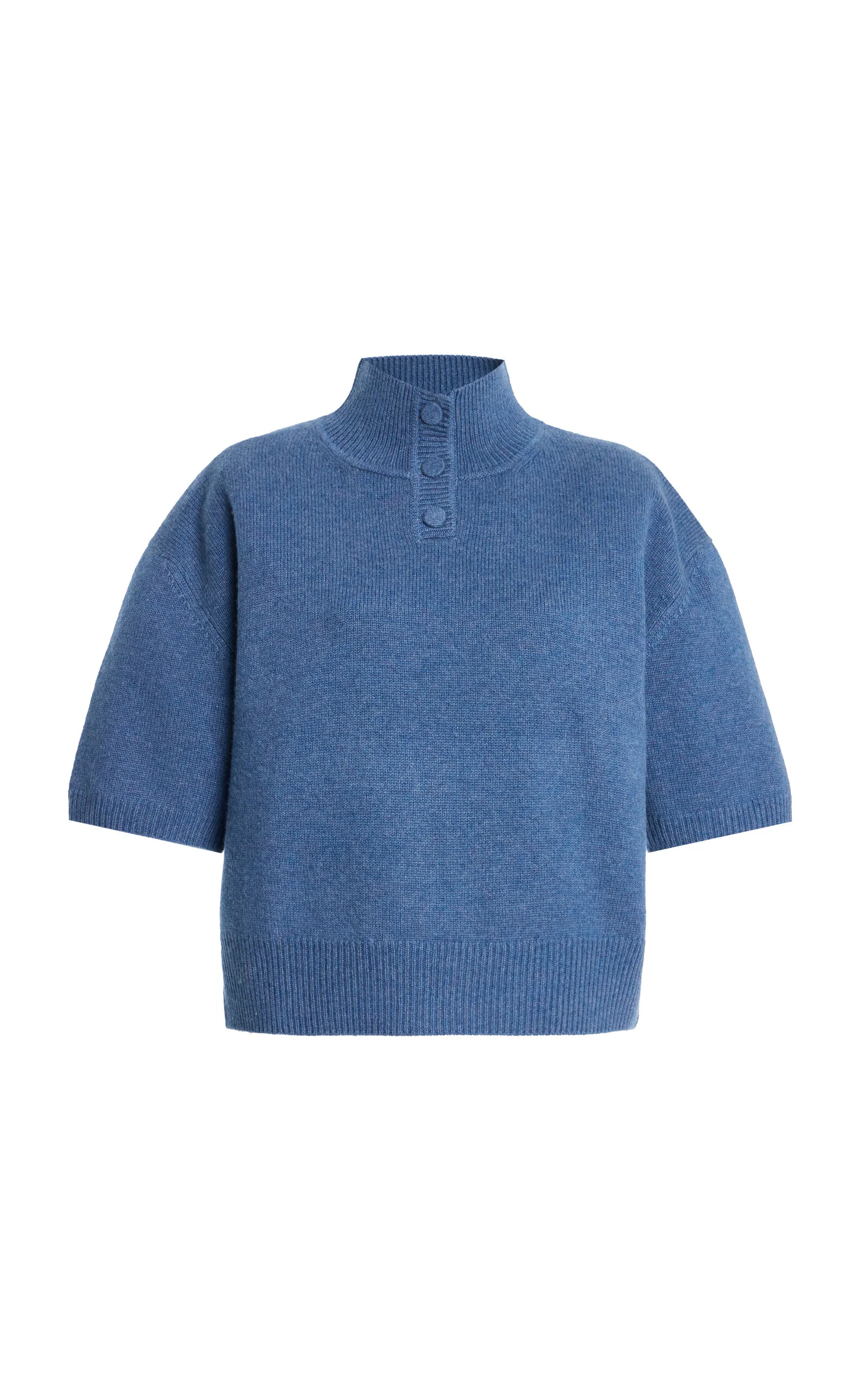 The Kinley Cropped Cashmere Henley Sweater blue - 1
