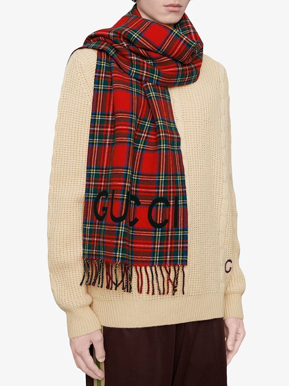 tartan print logo scarf  - 2