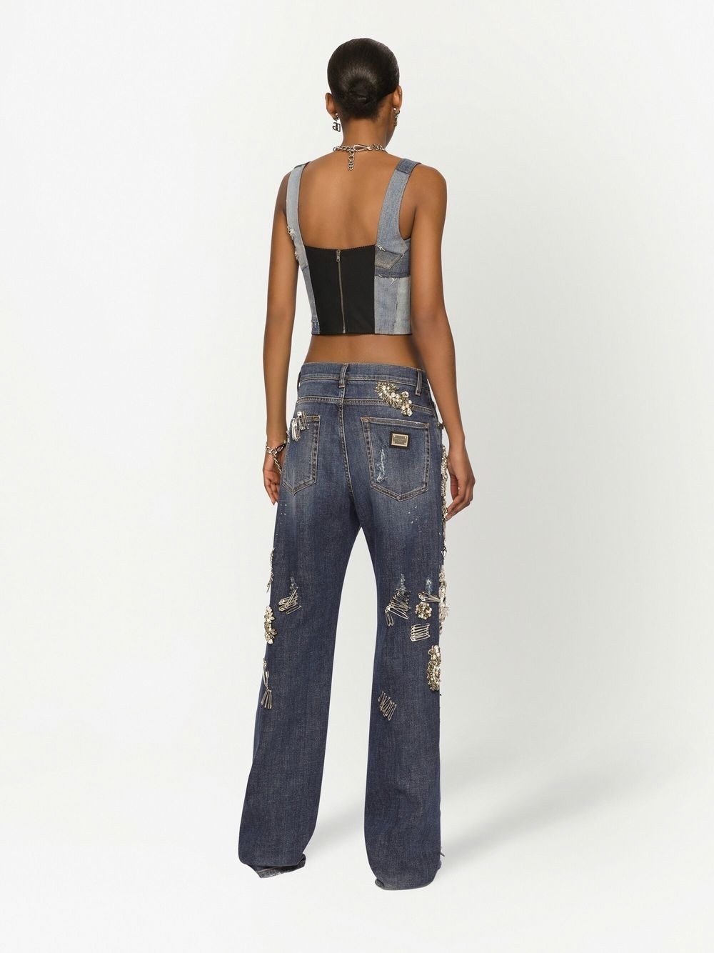 distressed safety-print straight jeans - 3