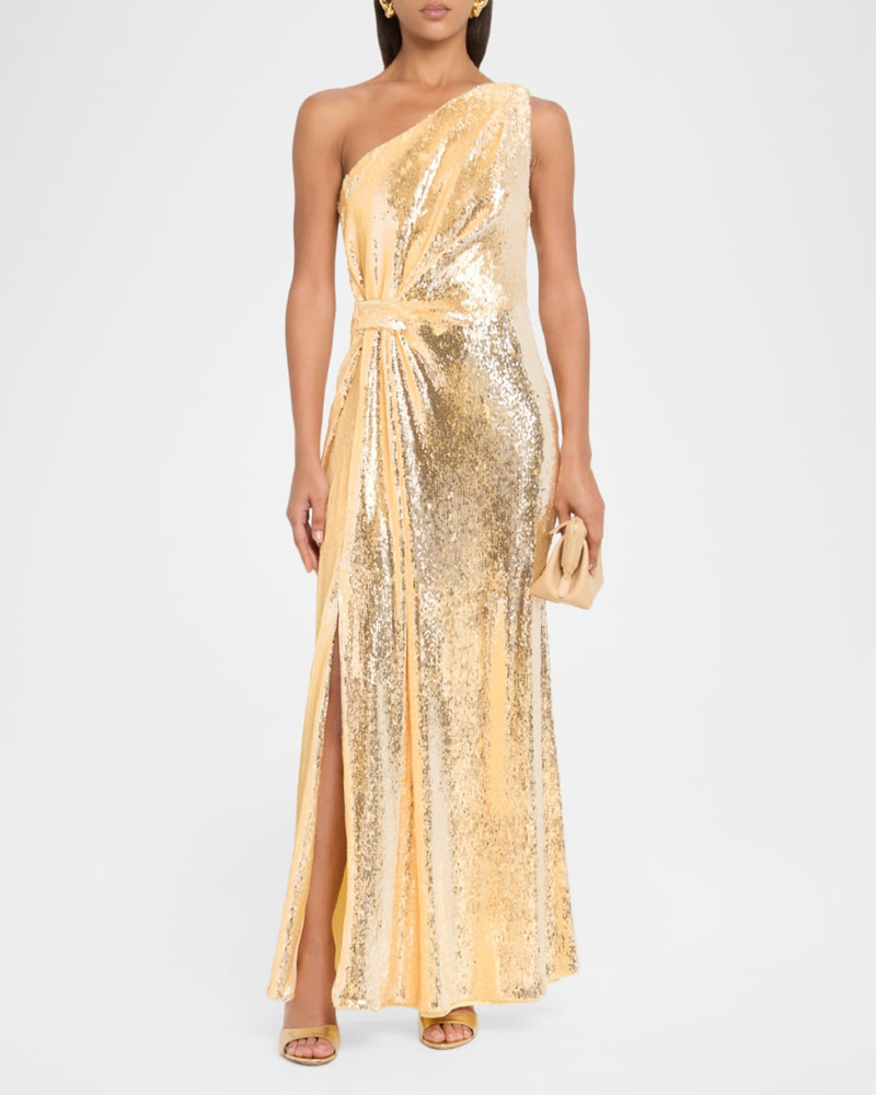 MILLY Porsha One-Shoulder Sequin Maxi Dress outlook
