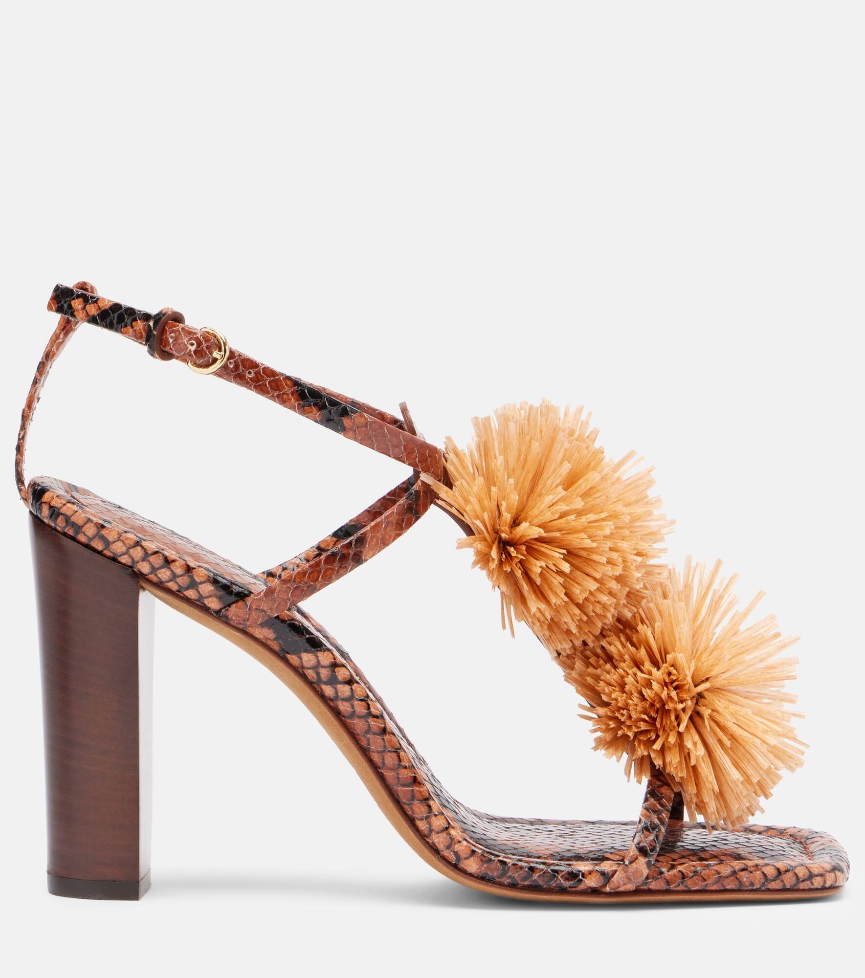 Isolde raffia-trimmed leather sandals - 4