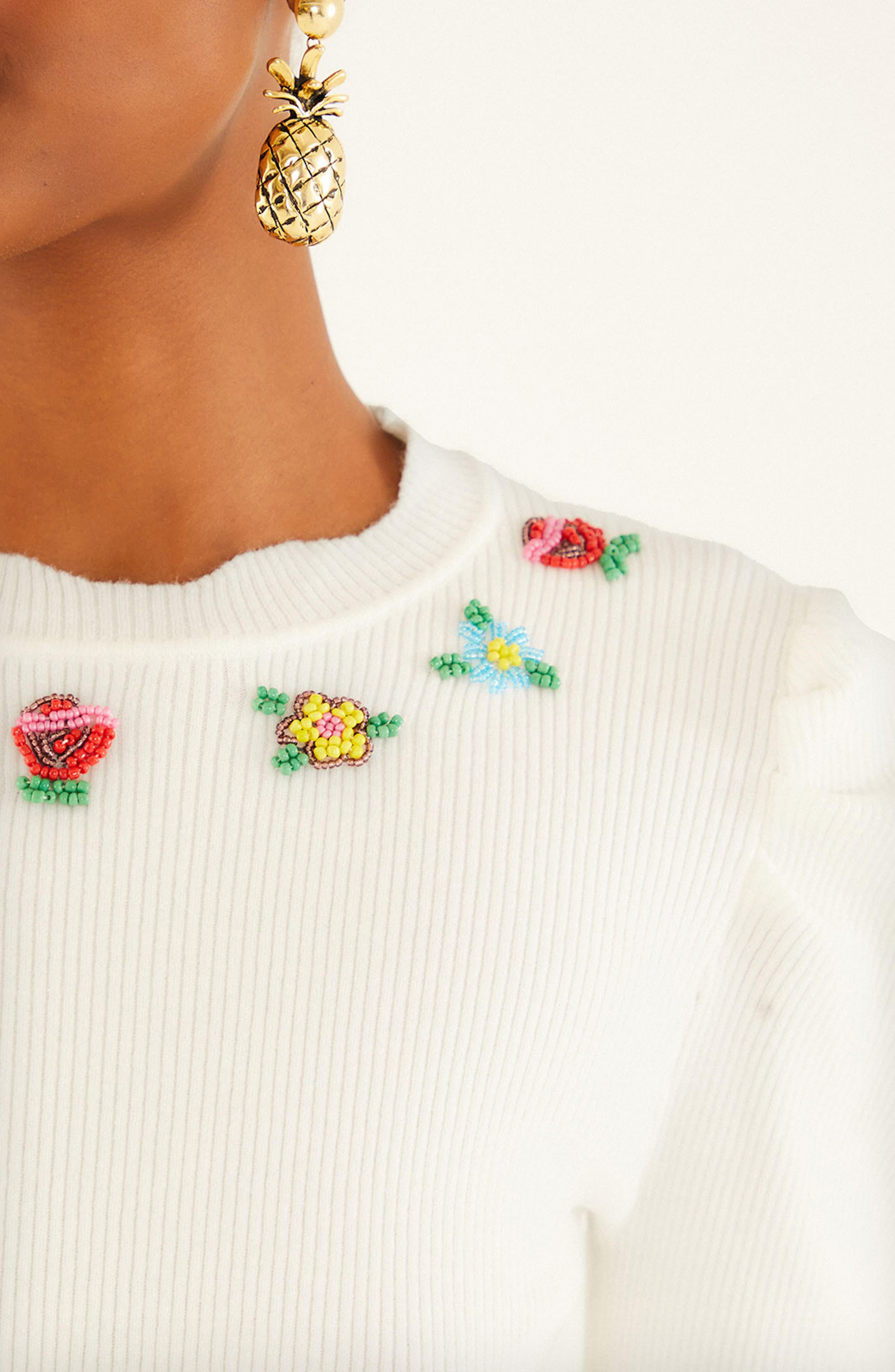 FARM Rio Flower Embroidered Sweater in Off-White at Nordstrom - 3