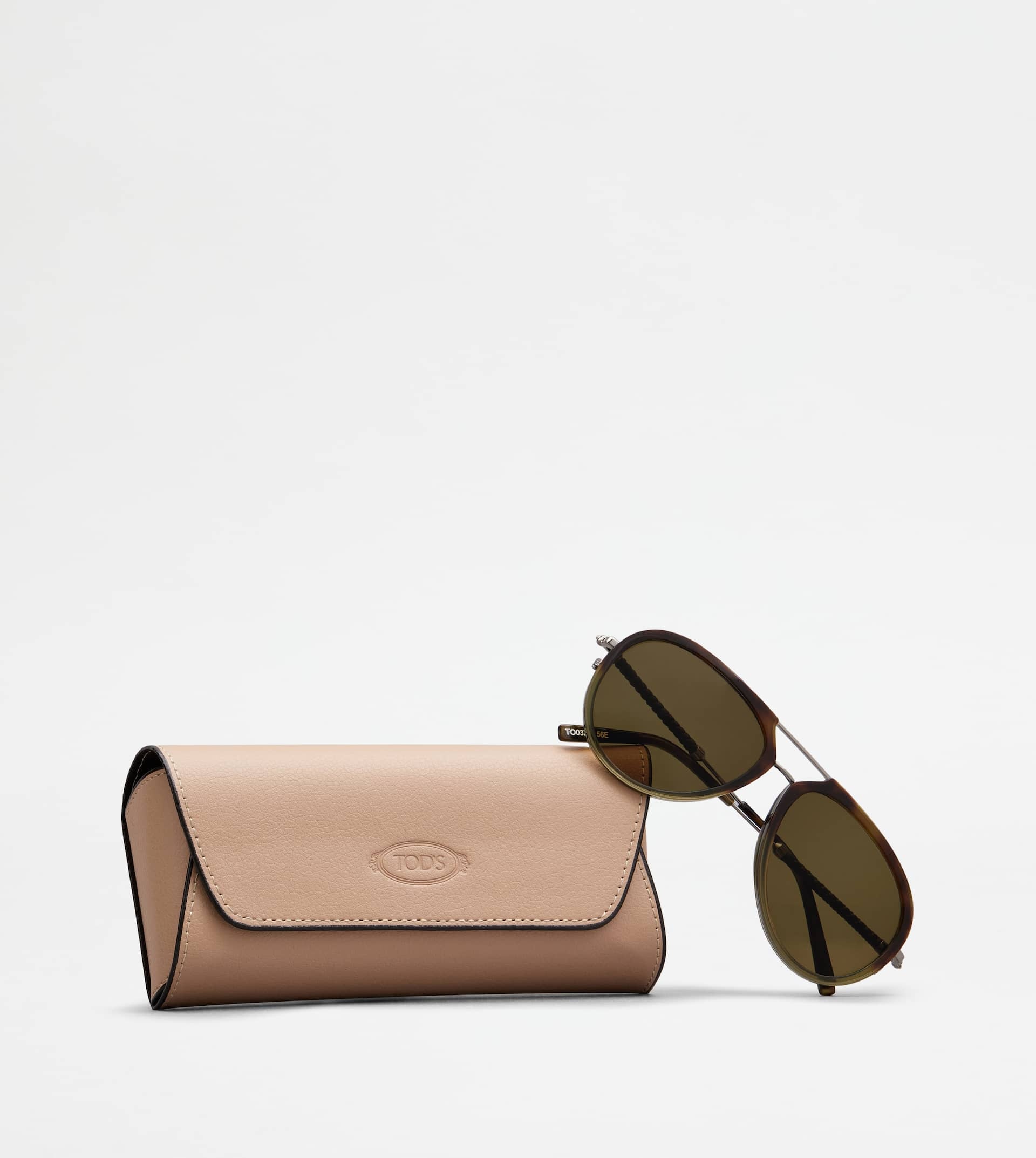 SUNGLASSES WITH TEMPLES IN LEATHER - GREY - 5