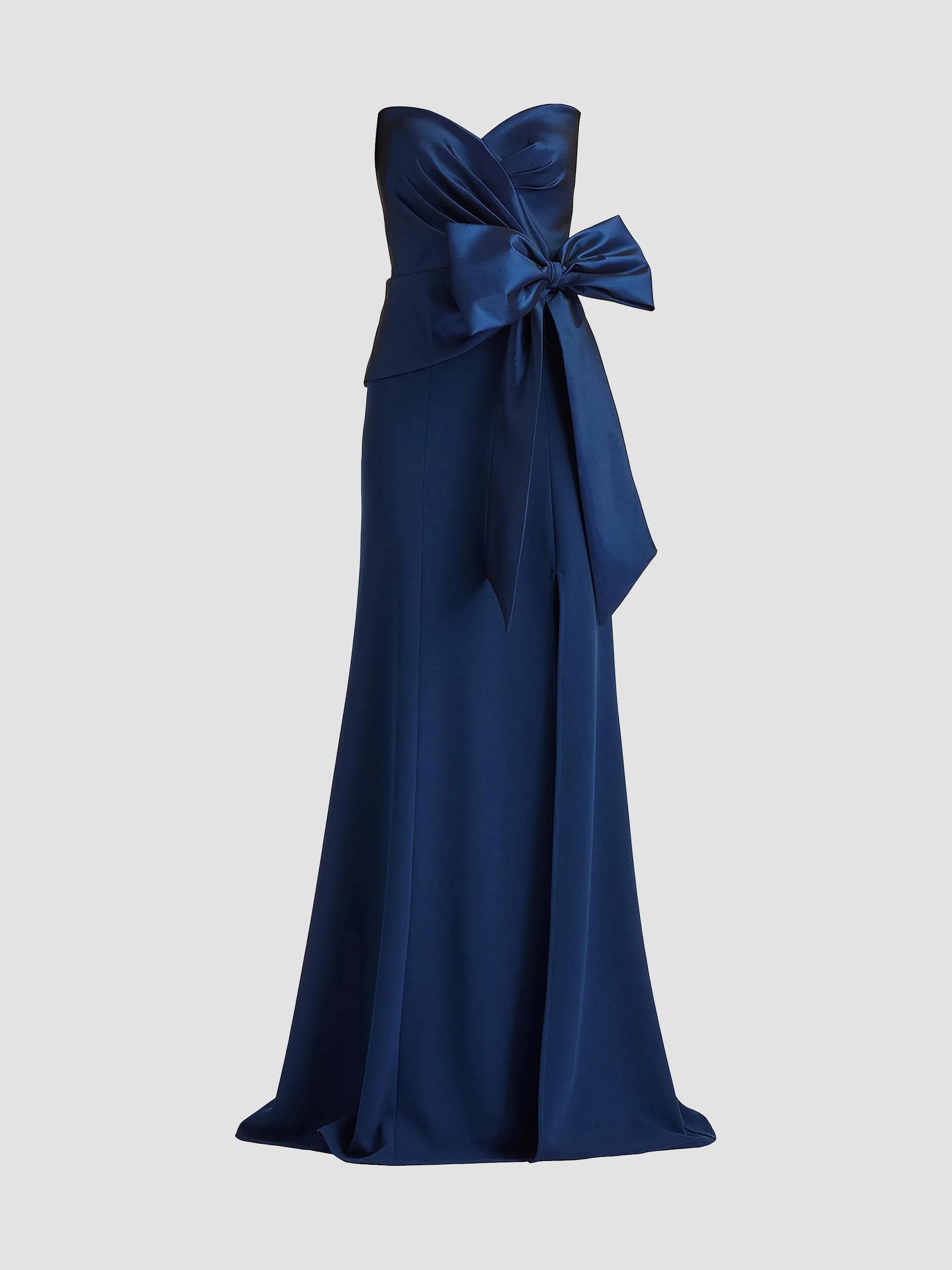 Women's Pleated Bow Strapless Column Gown - Navy - 1