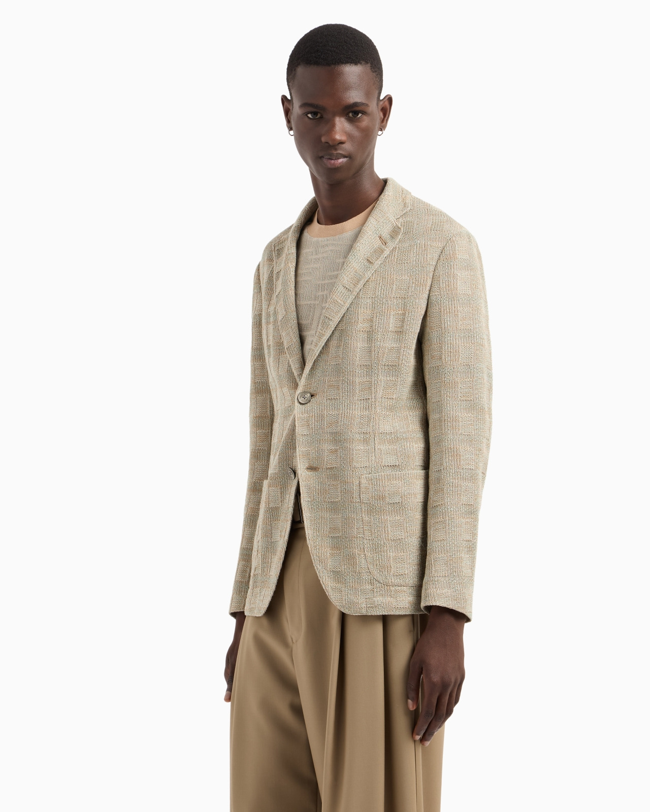 SINGLE-BREASTED JACKET IN A CHECK-MOTIF KNIT - 4
