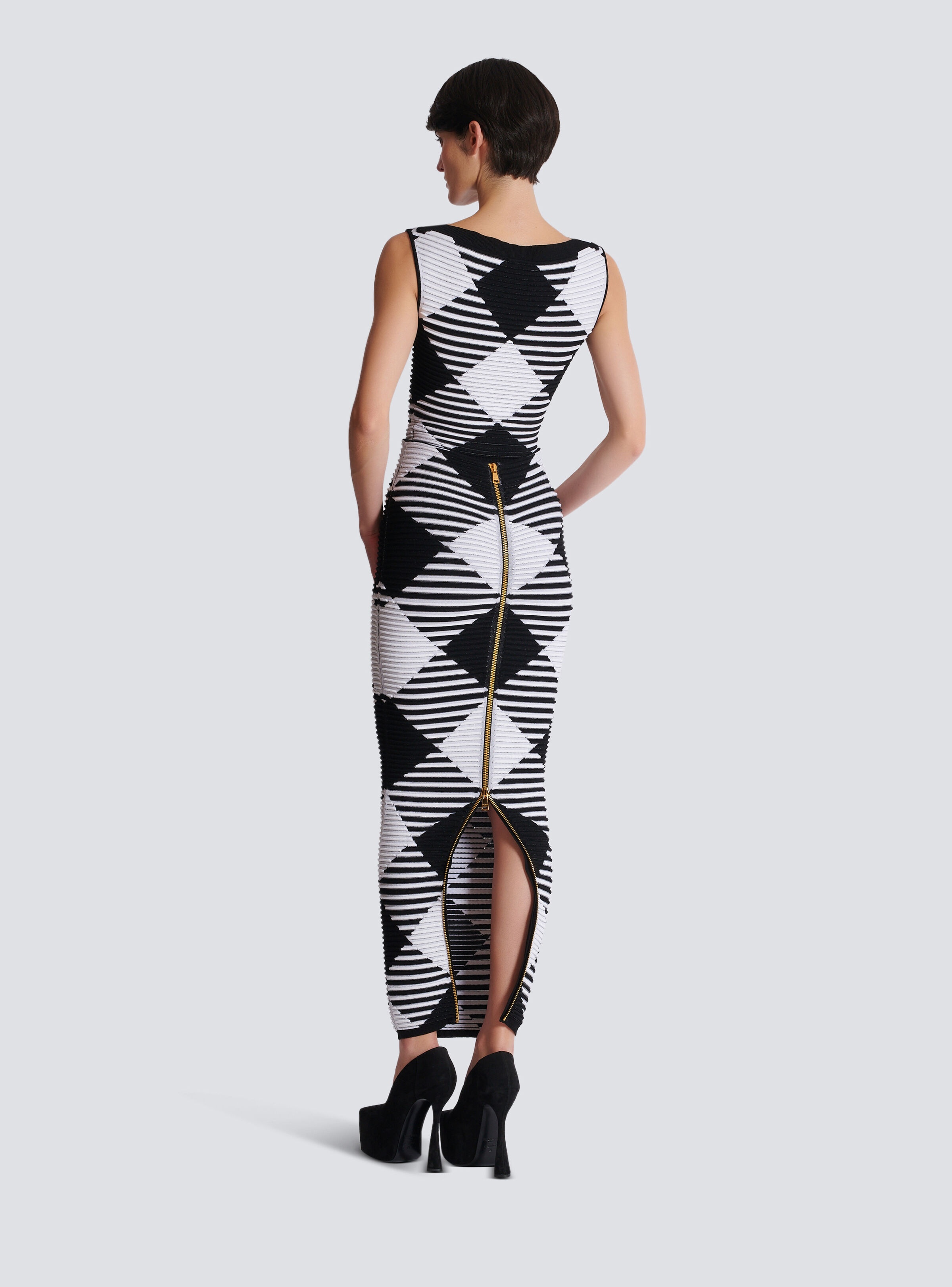 Mid-length skirt in rolled gingham knit - 4