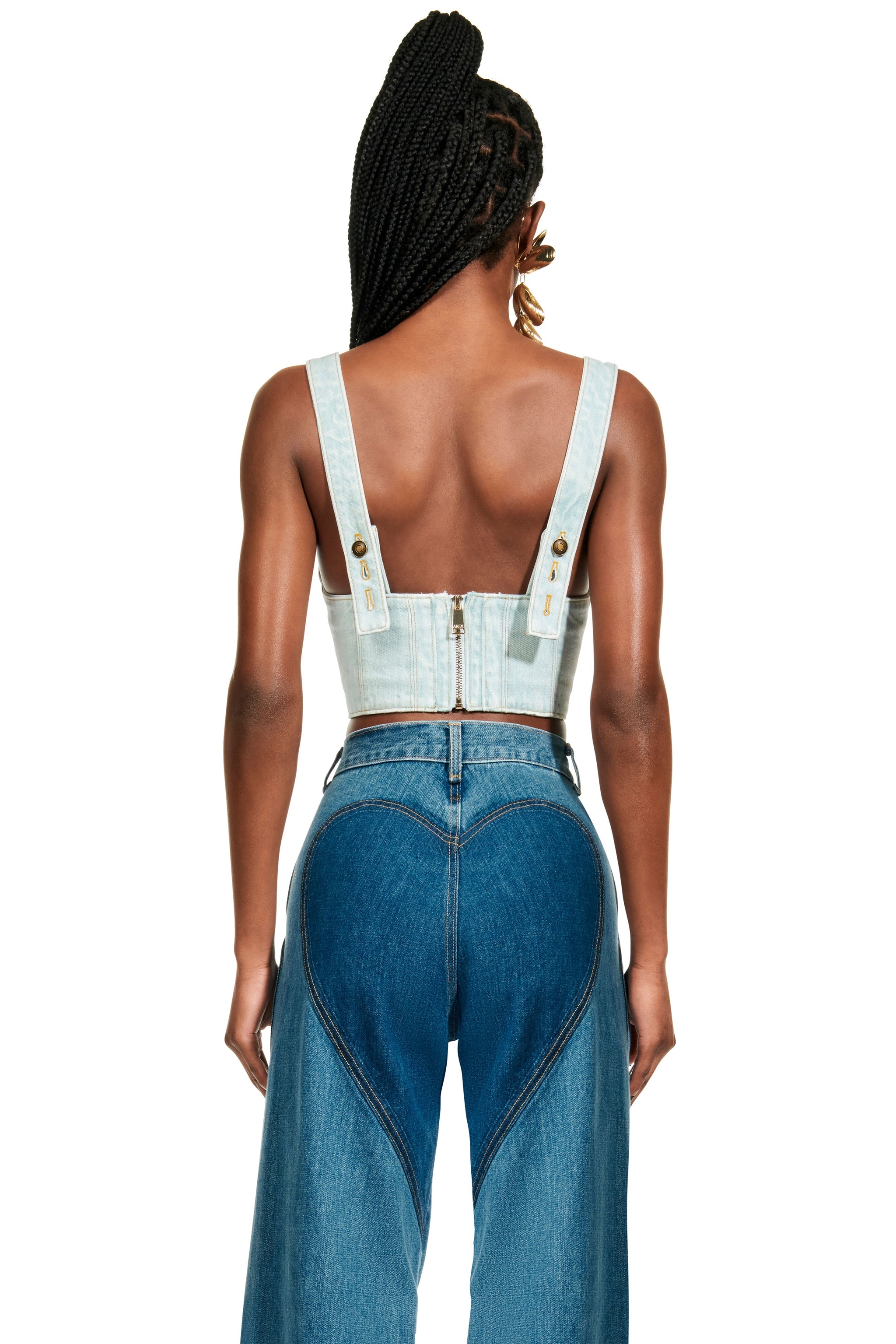 CRYSTAL TRIM DENIM BUSTIER - 2