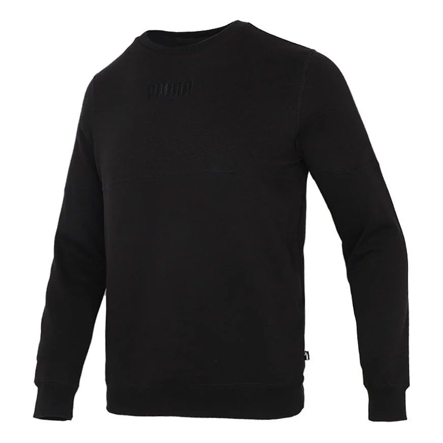 PUMA 단단한 색깔 로고 스포츠 둥근 목 Pullover 검정 846409-01 - 1