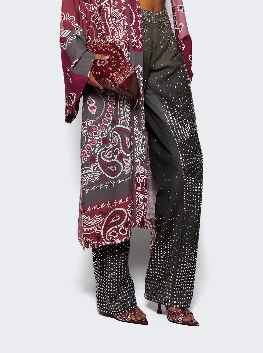Ester Bandana Print Leather Mules Cherry Red - 2