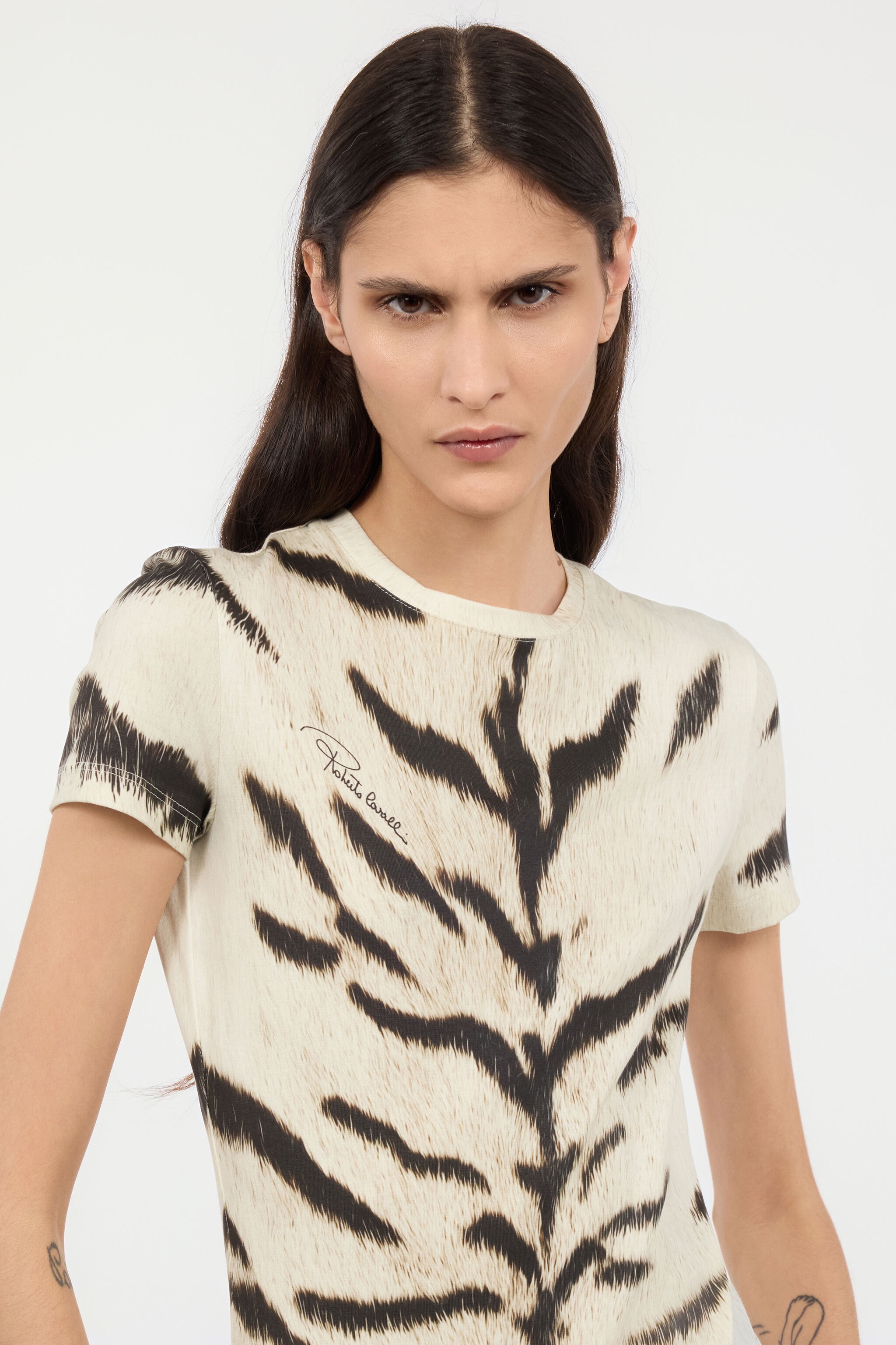 Woman T-Shirt With White Tigresse OGAT X Roberto Cavalli Print - 6
