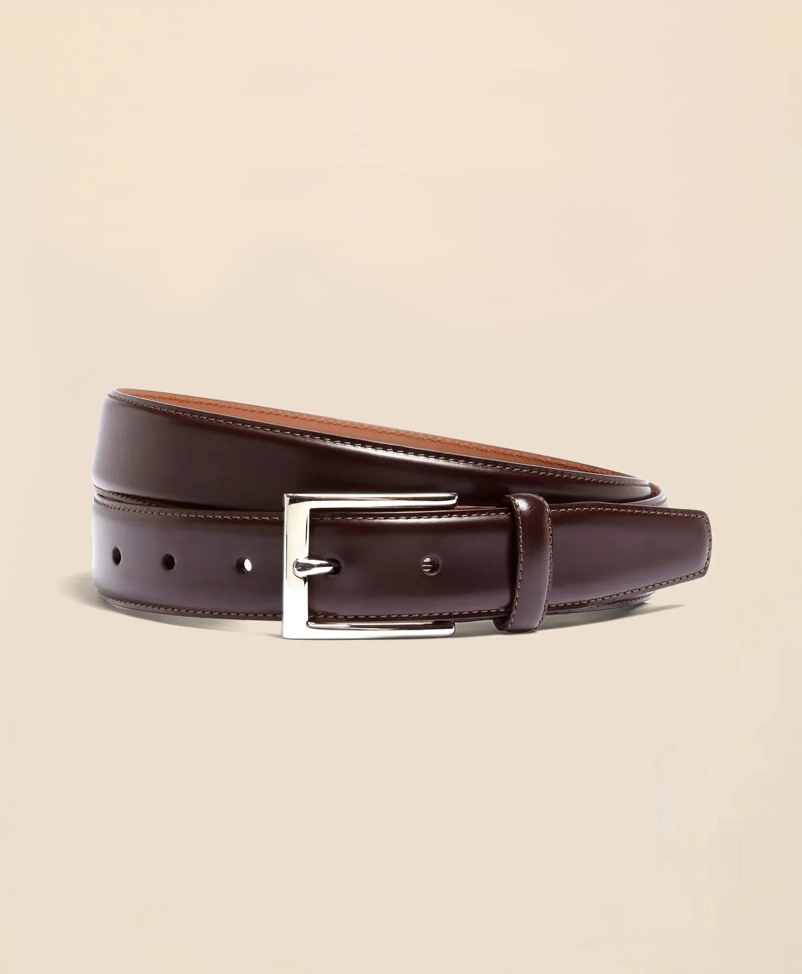 Silver Buckle Leather Dress Belt - 1