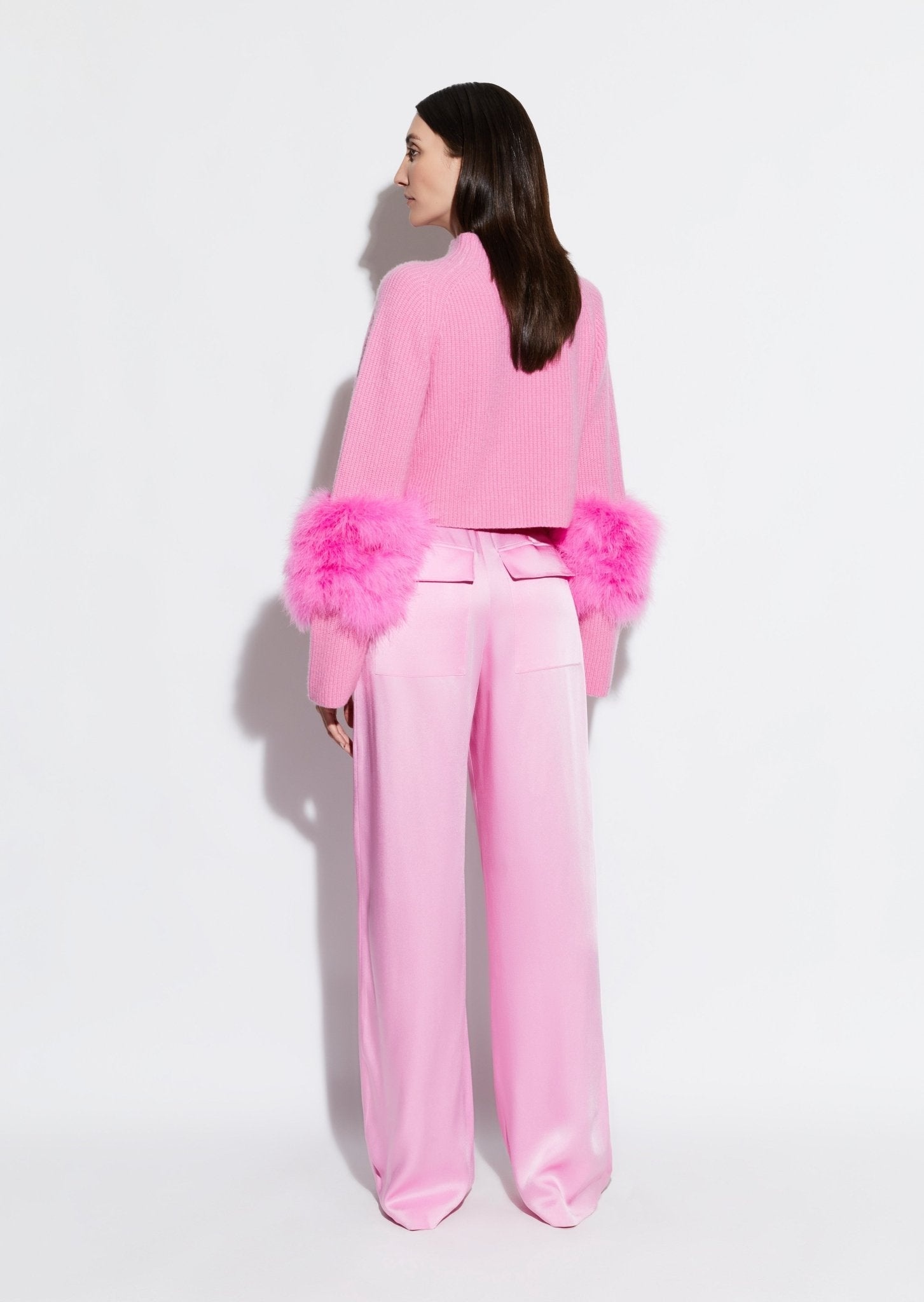 Airy Cashmere Cropped Sweater With Marabou Feathers - 3
