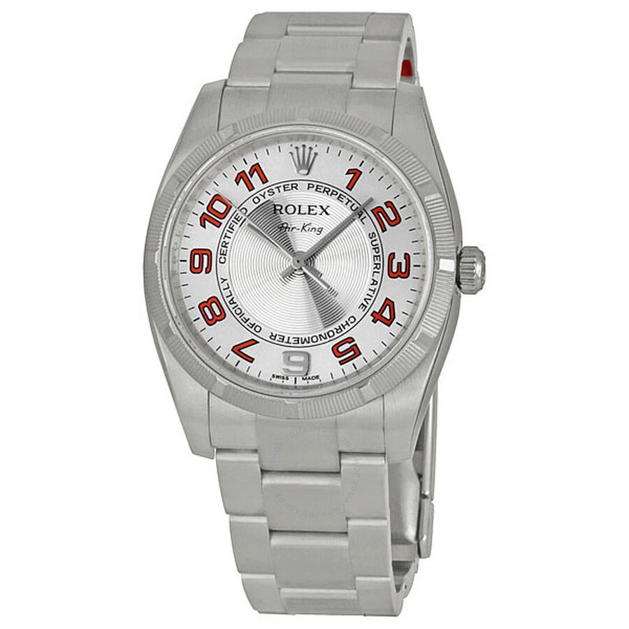 Rolex Airking Silver Concentric Arabic Dial Men's Watch Engine Turned Bezel 114210SCOAO - 1