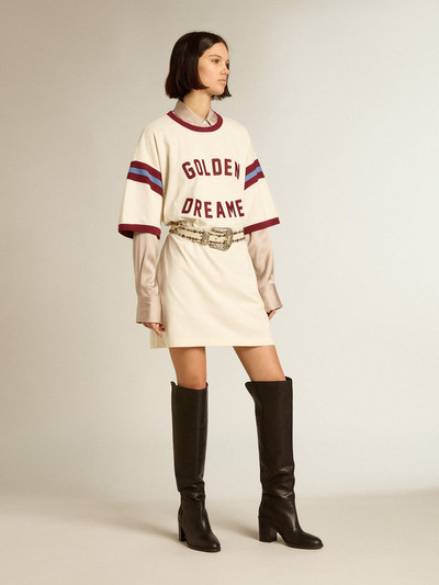 Golden Goose Women’s white dress with burgundy lettering on the front outlook