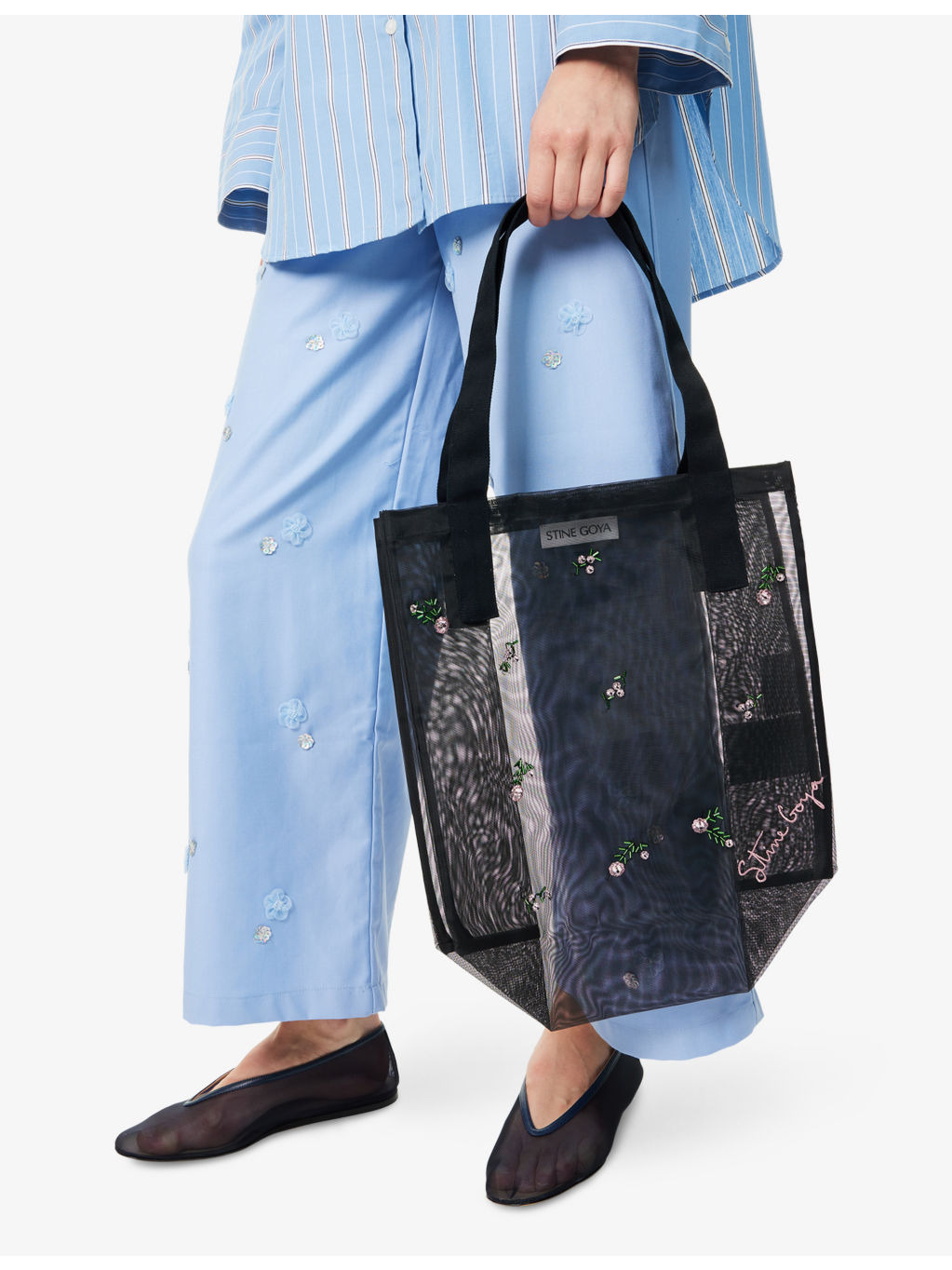 Flower-Embellished Mesh Tote Bag - 2