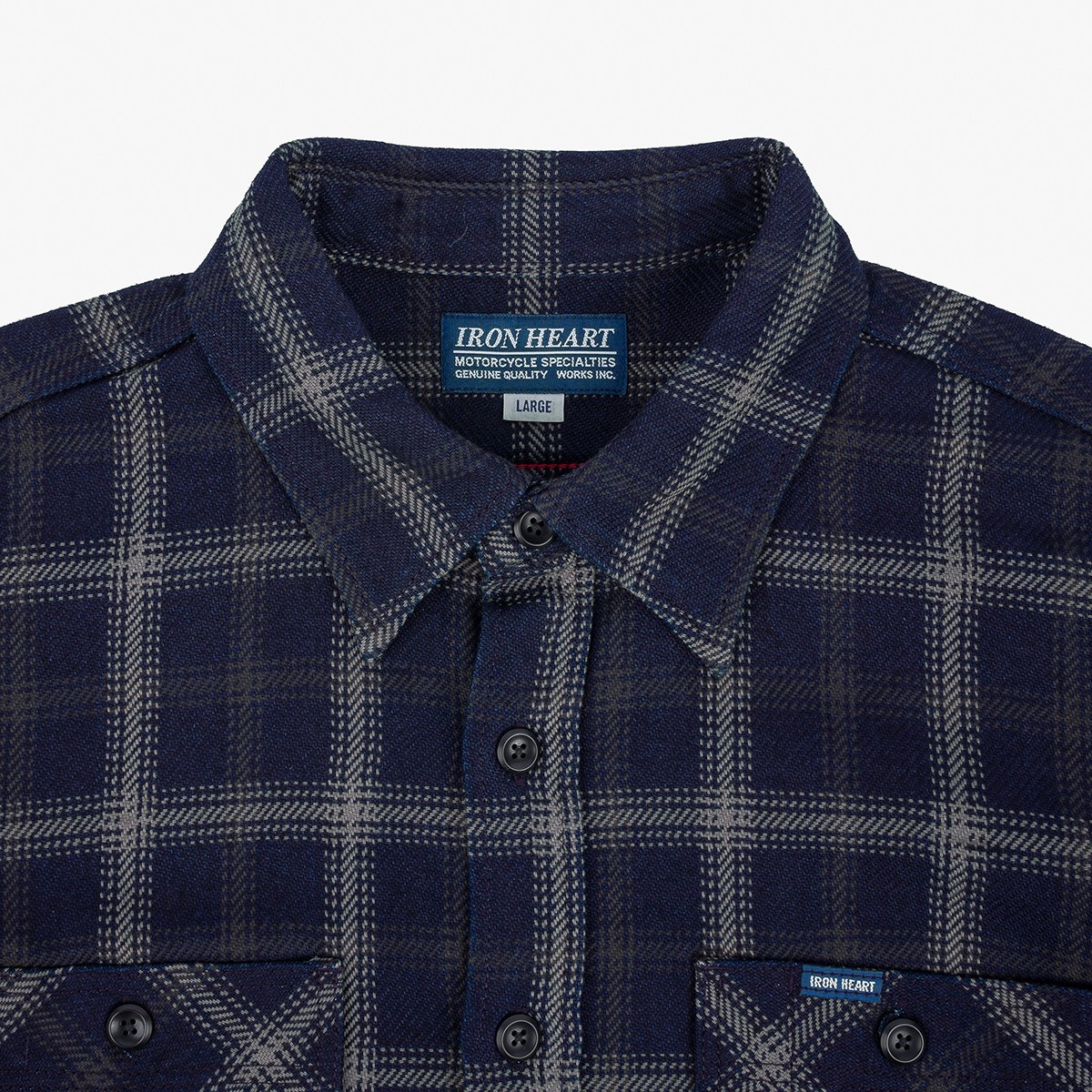 IHSH-412-BLK 9oz Selvedge Indigo Check Flannel Work Shirt - Black - 7