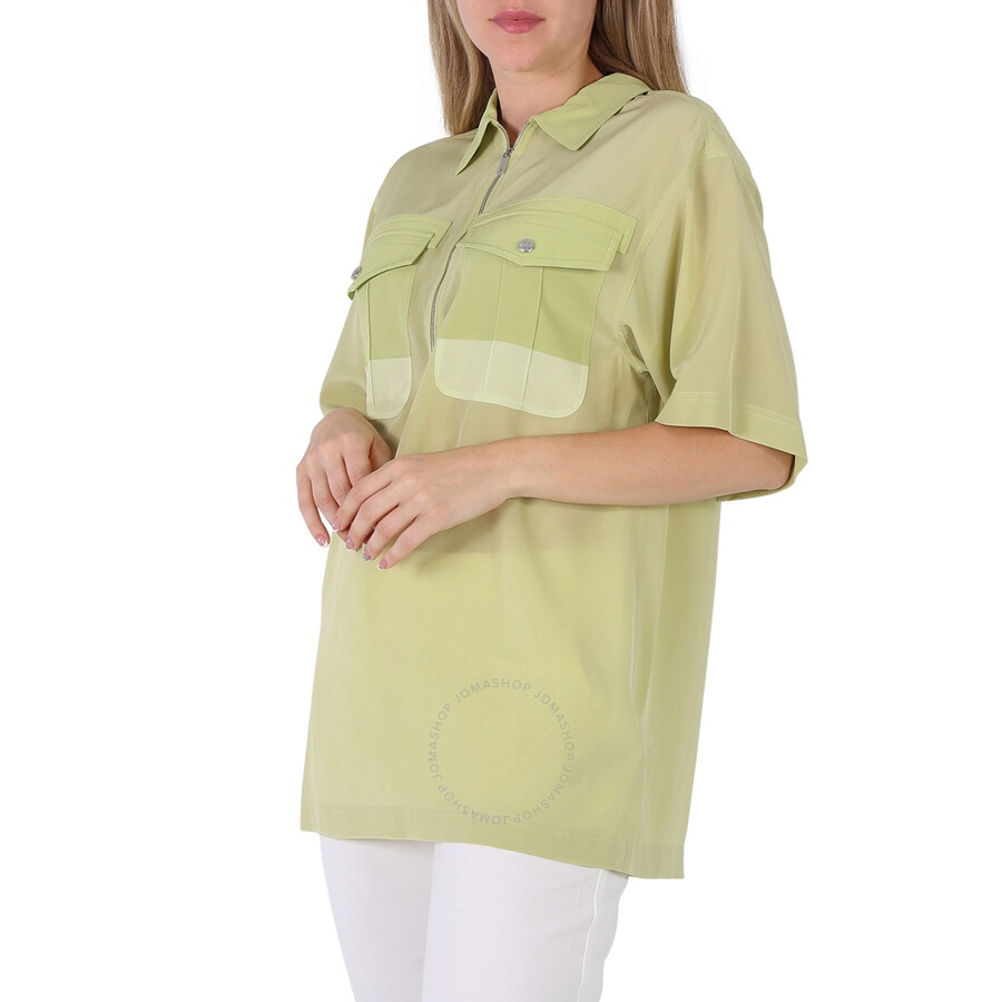 Burberry Ladies Mist Green Ilona Zip-front Silk Bowling Shirt - 5