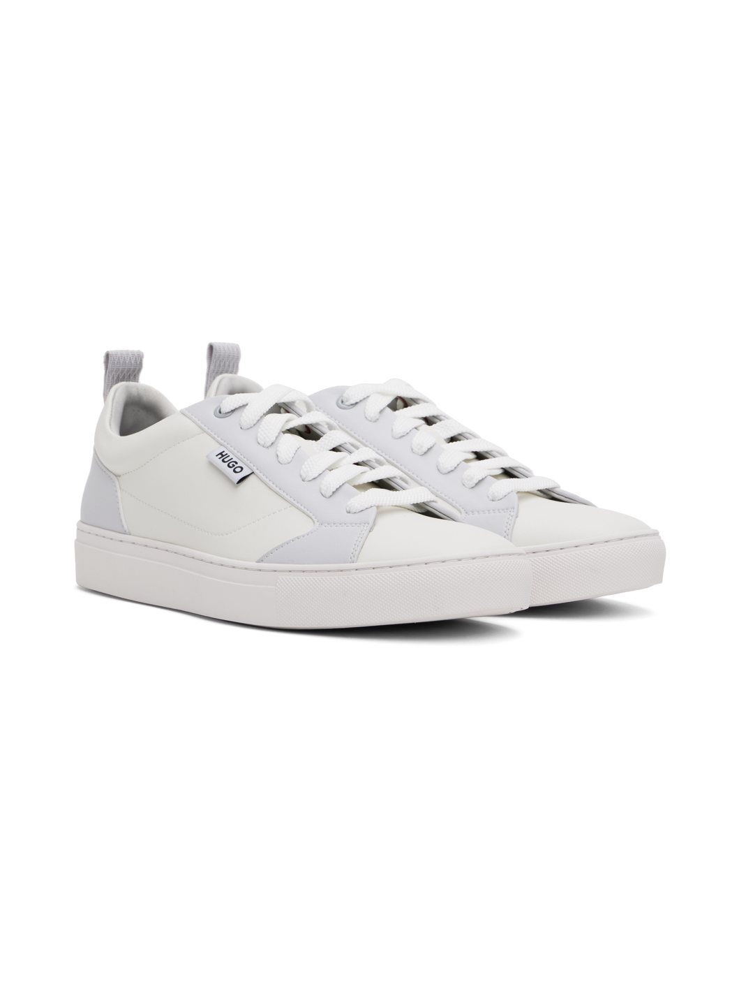White & Gray Cupsole Faux-Leather Sneakers - 4