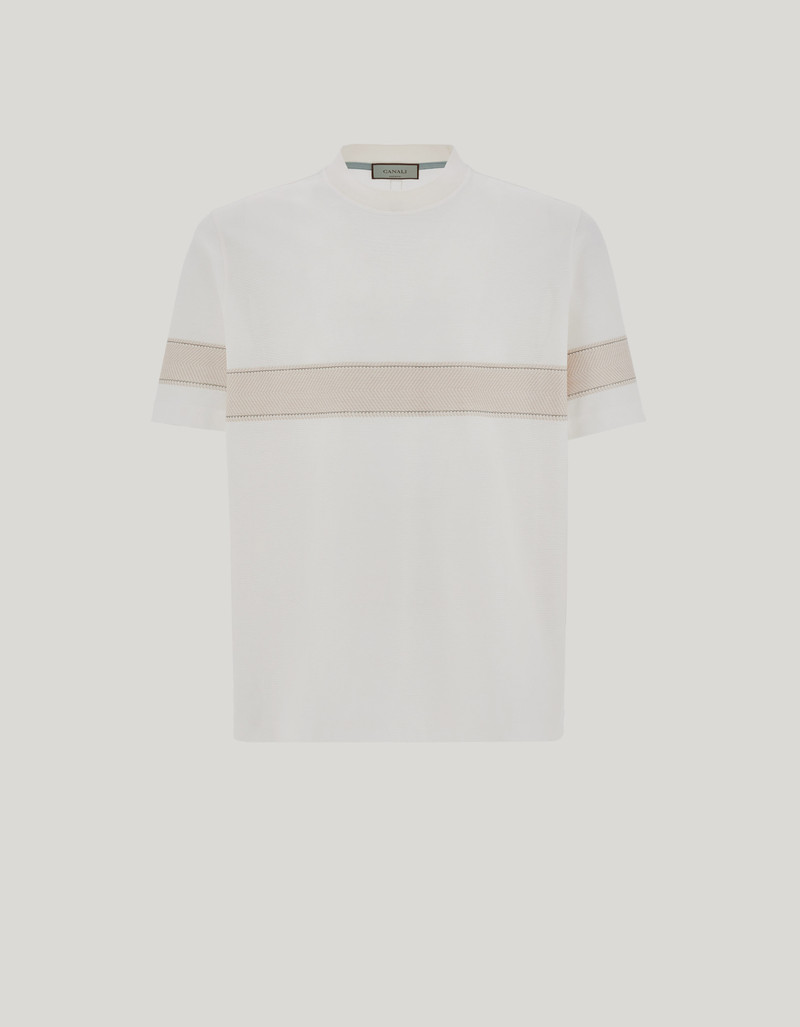 WHITE SHORT-SLEEVE COTTON T-SHIRT WITH CONTRASTING DETAIL 1
