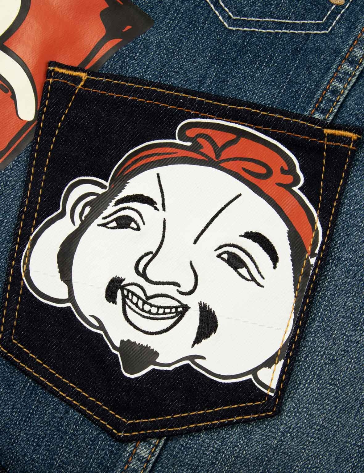 EVISU MULTI-POCKET WASHED DENIM JACKET | REVERSIBLE