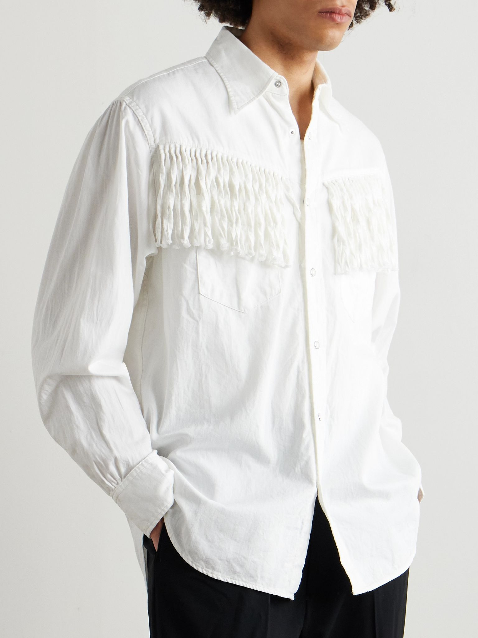 Husky Fringed Denim Western Shirt White - 3