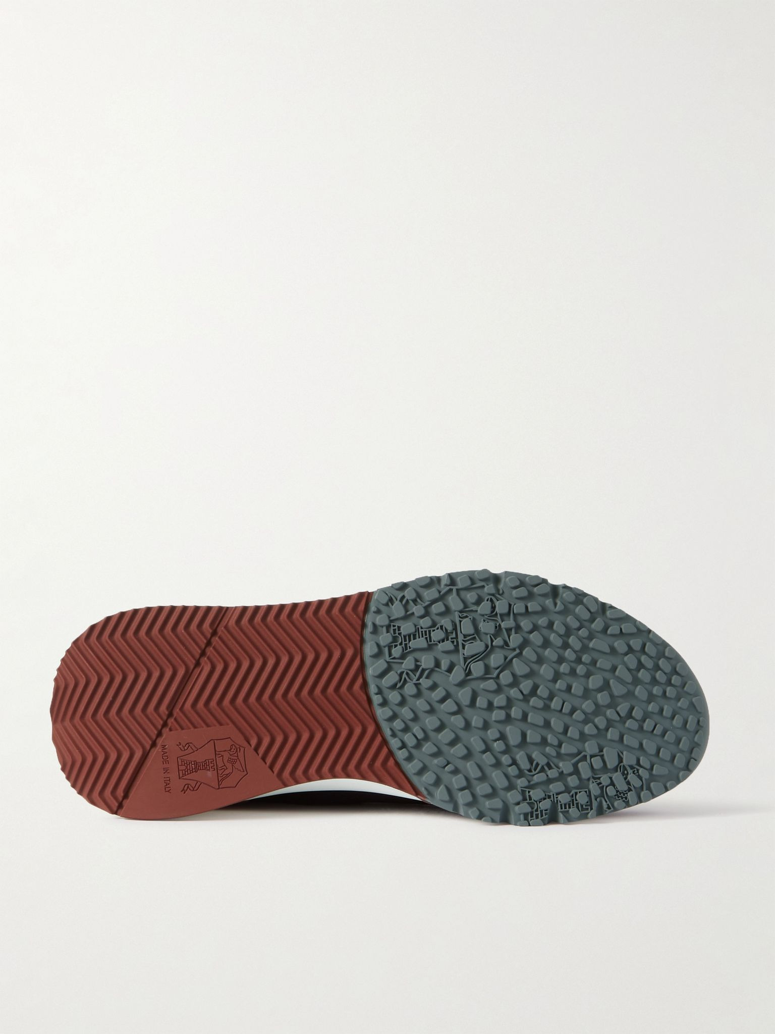 Leather-Trimmed Stretch-Knit Sneakers Navy - 6