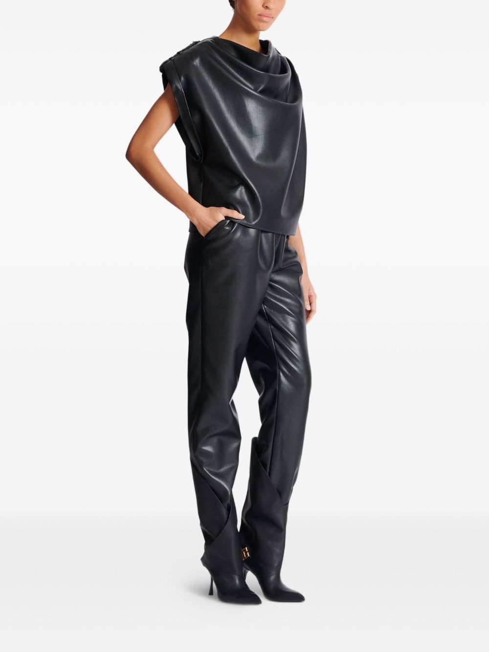 faux-leather draped top - 3