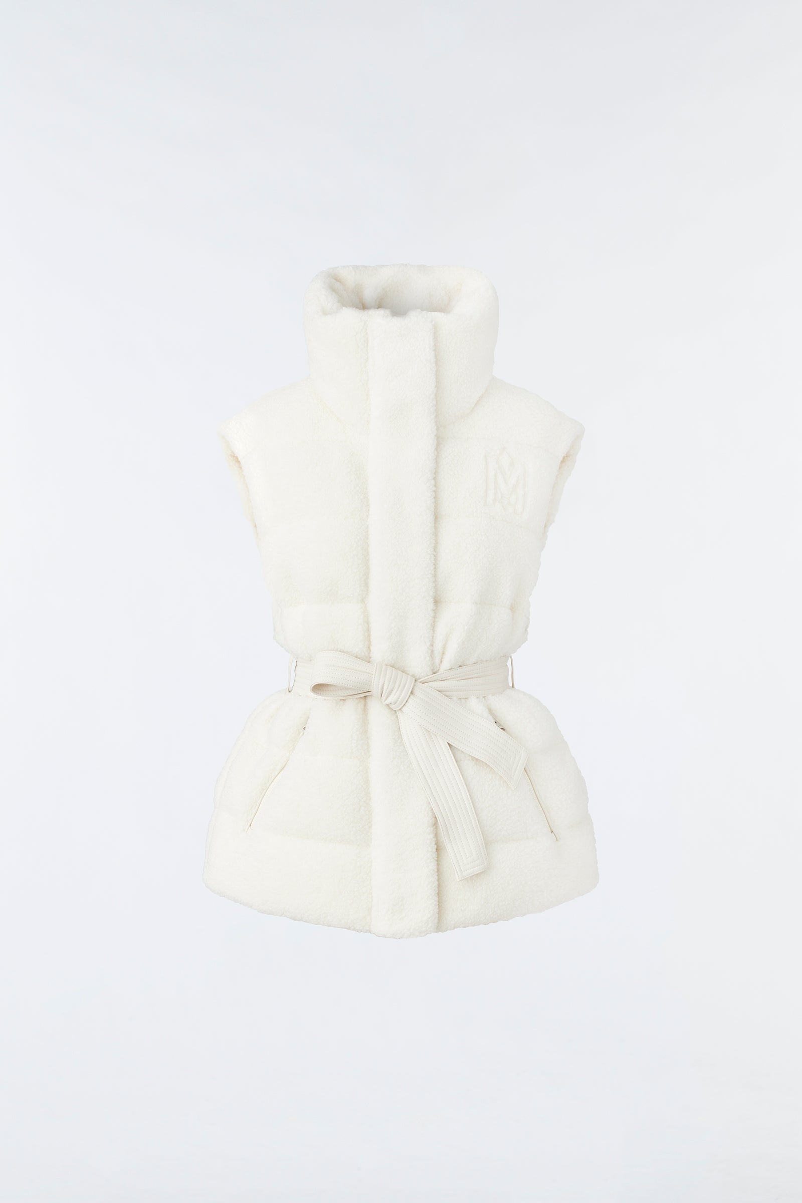 ZERINA teddy down funnel vest with sash belt - 1