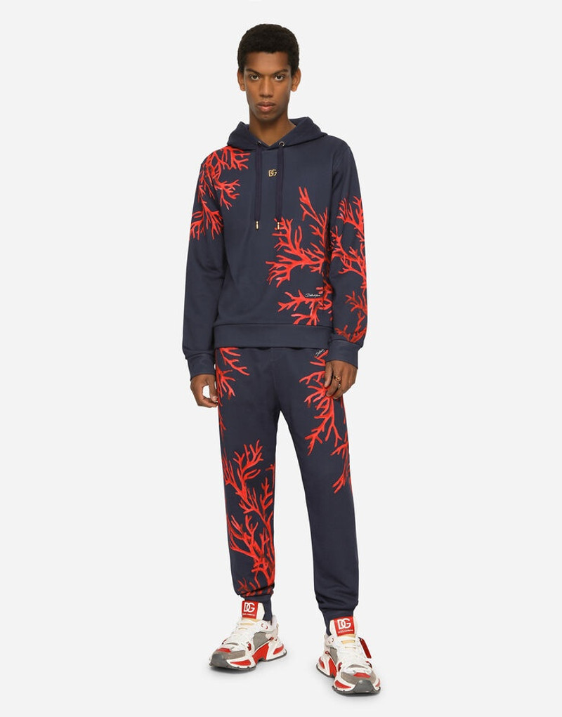 Jersey hoodie with coral print 3