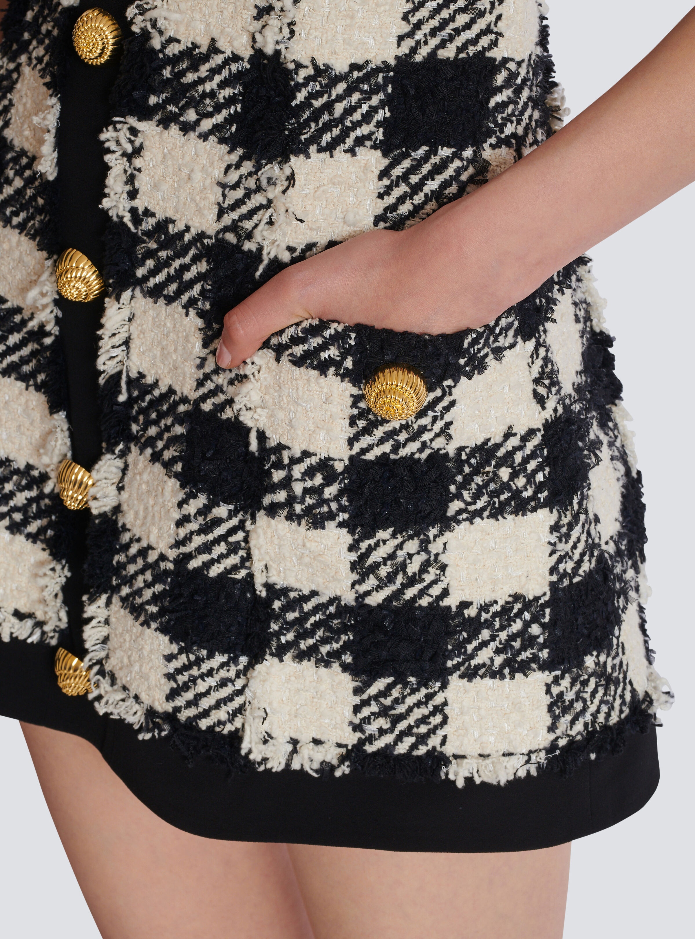 Gingham tweed and crepe dress - 8