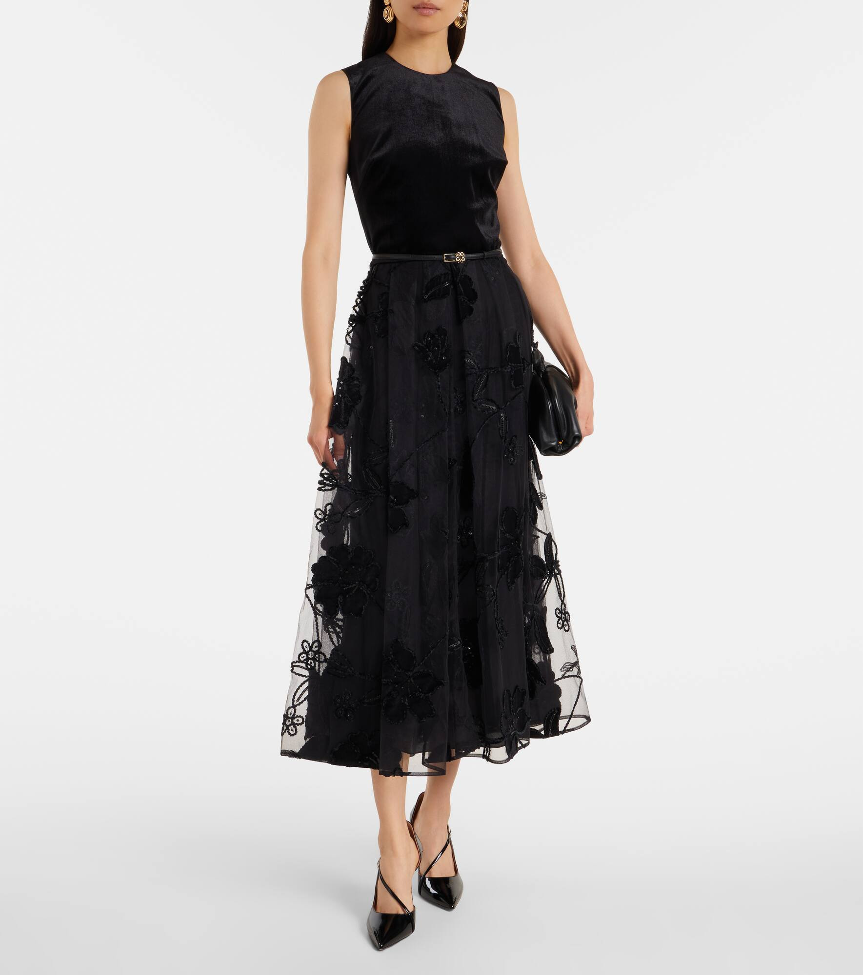 Embroidered tulle and velvet midi dress - 2
