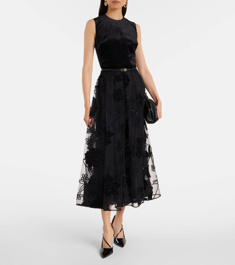 ELIE SAAB Embroidered tulle and velvet midi dress outlook