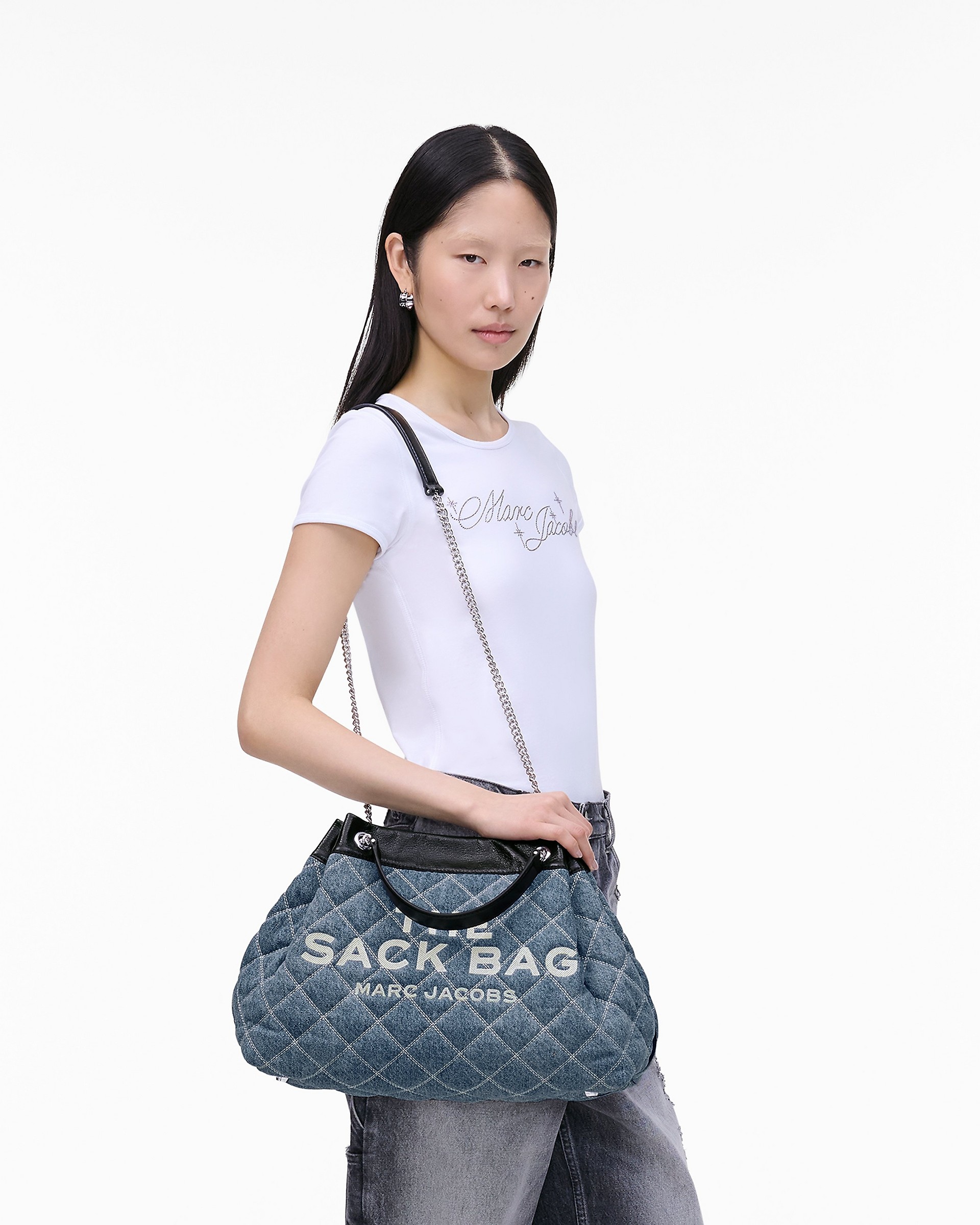 THE QUILTED DENIM LARGE CHAIN SACK BAG - 7