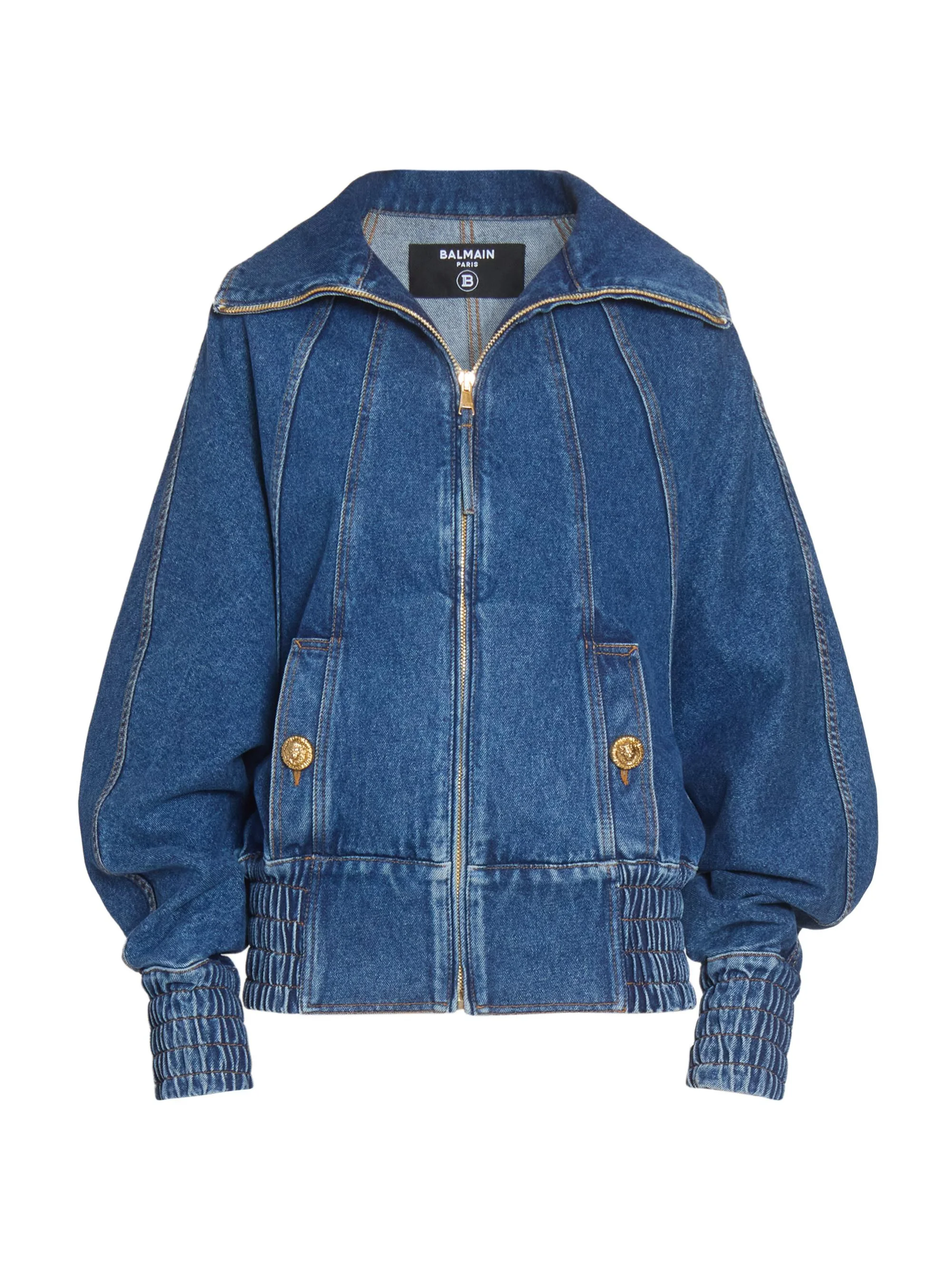 Women's Seamed Denim Bomber Jacket - Bleu Jean Fonce - 1