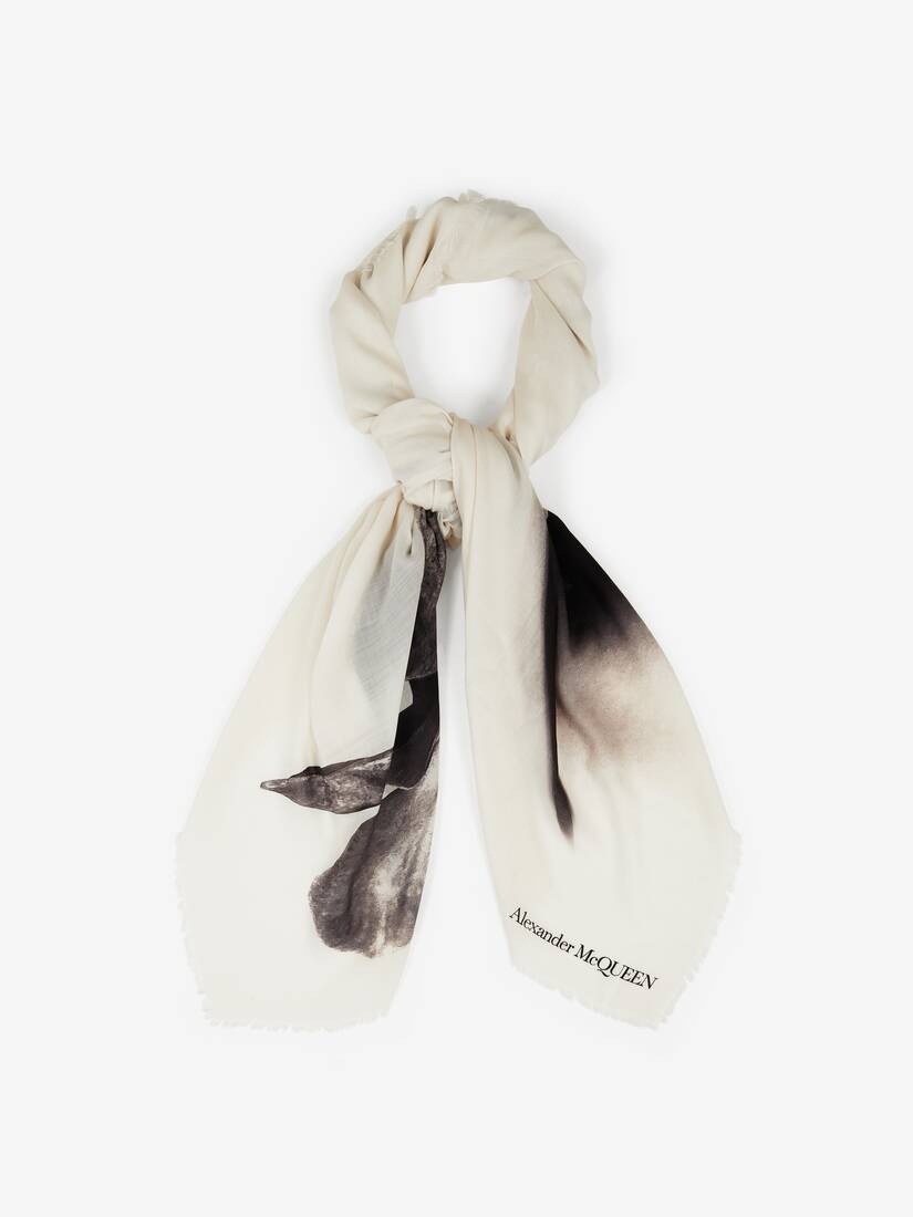 Women's Orchid Stem Shawl in Ivory/black - 2