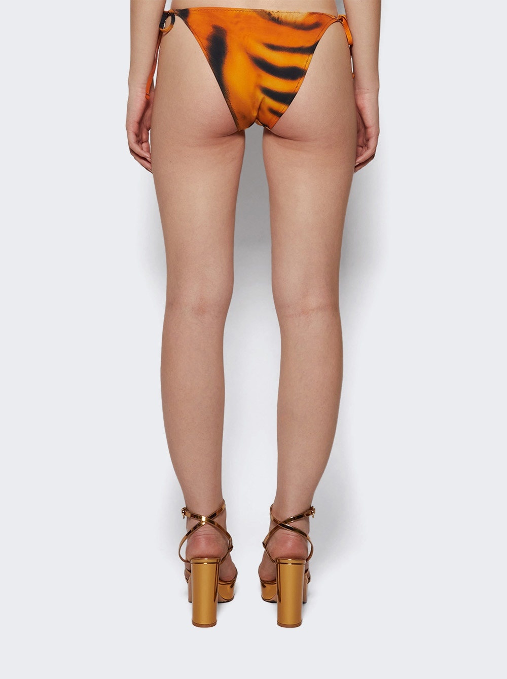 X Roberto Cavalli Dipped Tie Bikini Bottom Tiger Face Print - 4