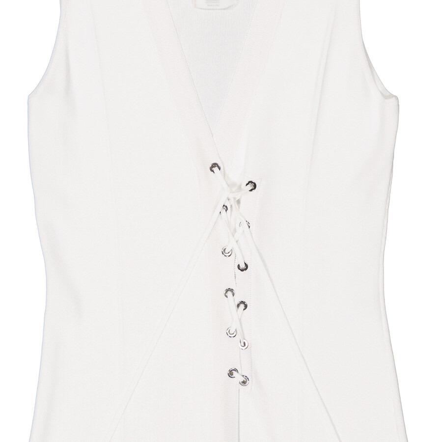 Roberto Cavalli Ladies Natural White Viscose And Silk V-Neck Dress - 8