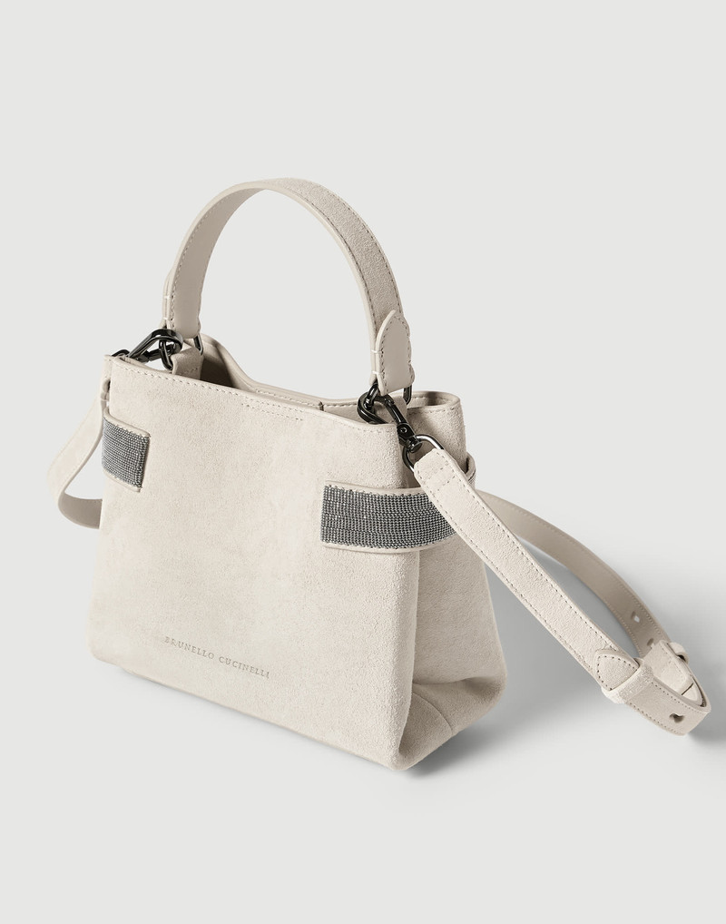 Essence small top-handle bag in suede with precious bands 3