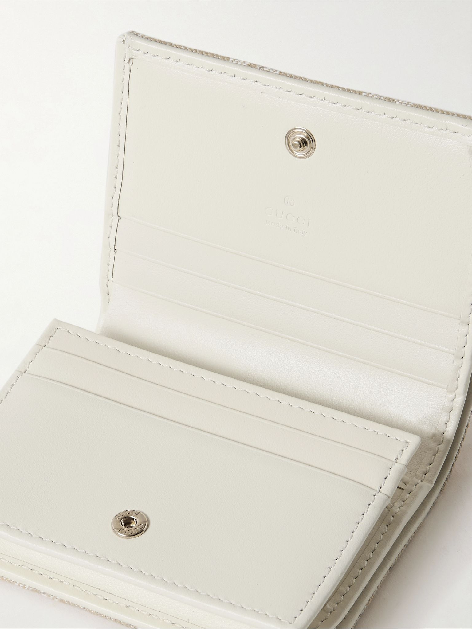 GG Marmont quilted canvas-jacquard and leather wallet Cream - 5