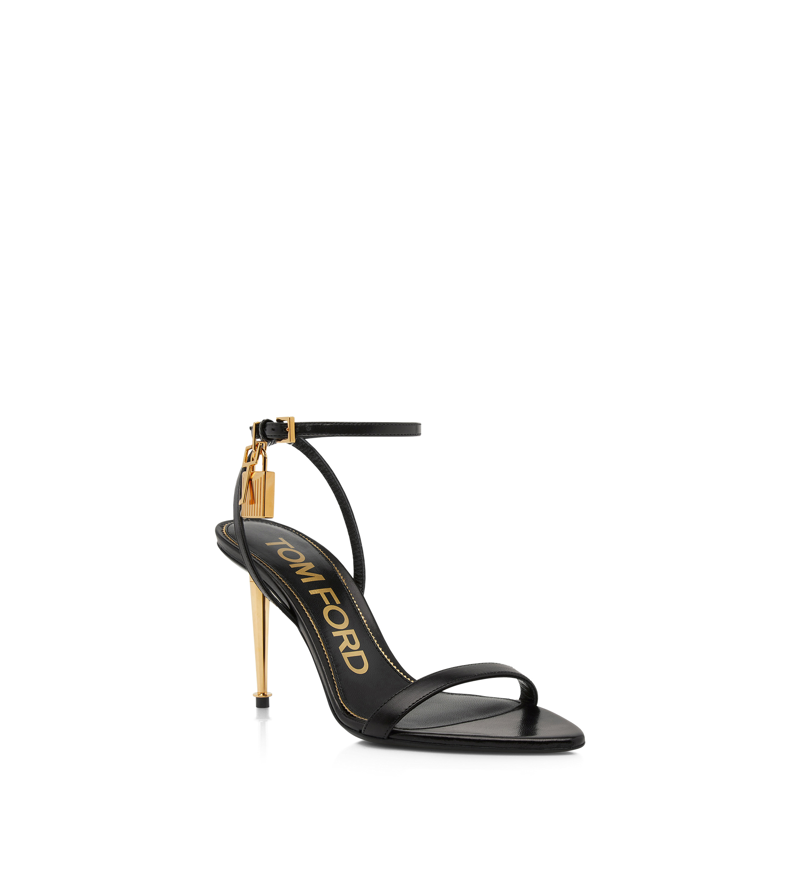 SHINY LEATHER PADLOCK POINTY NAKED SANDAL 85MM - 2