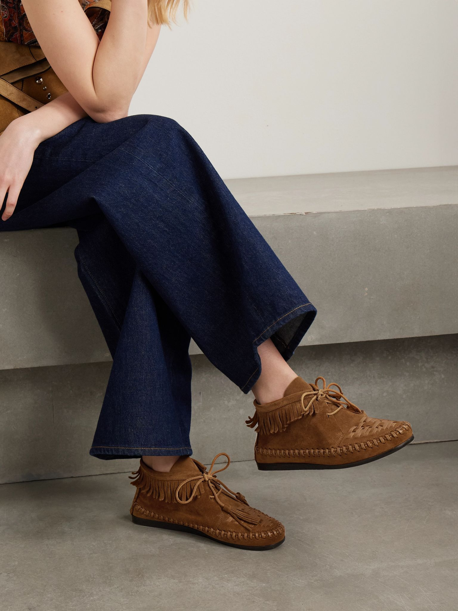 Felsa fringed tasseled leather-trimmed suede ankle boots Taupe - 2