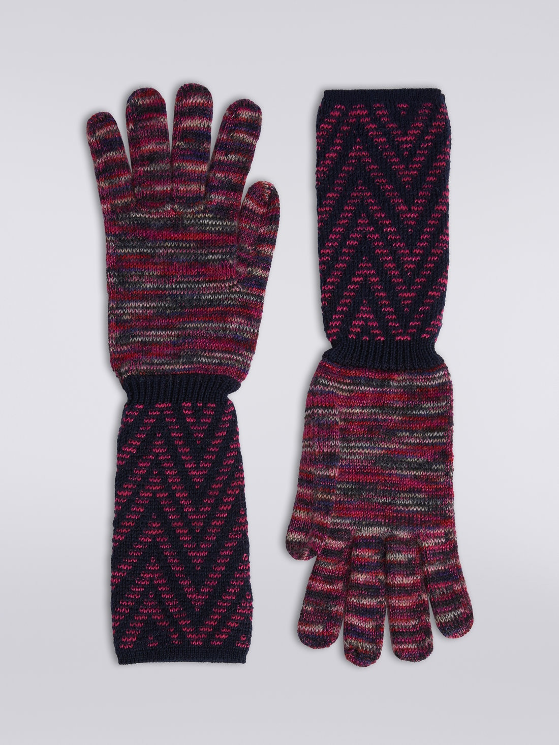 Multi-worked wool and mohair knit gloves - 1