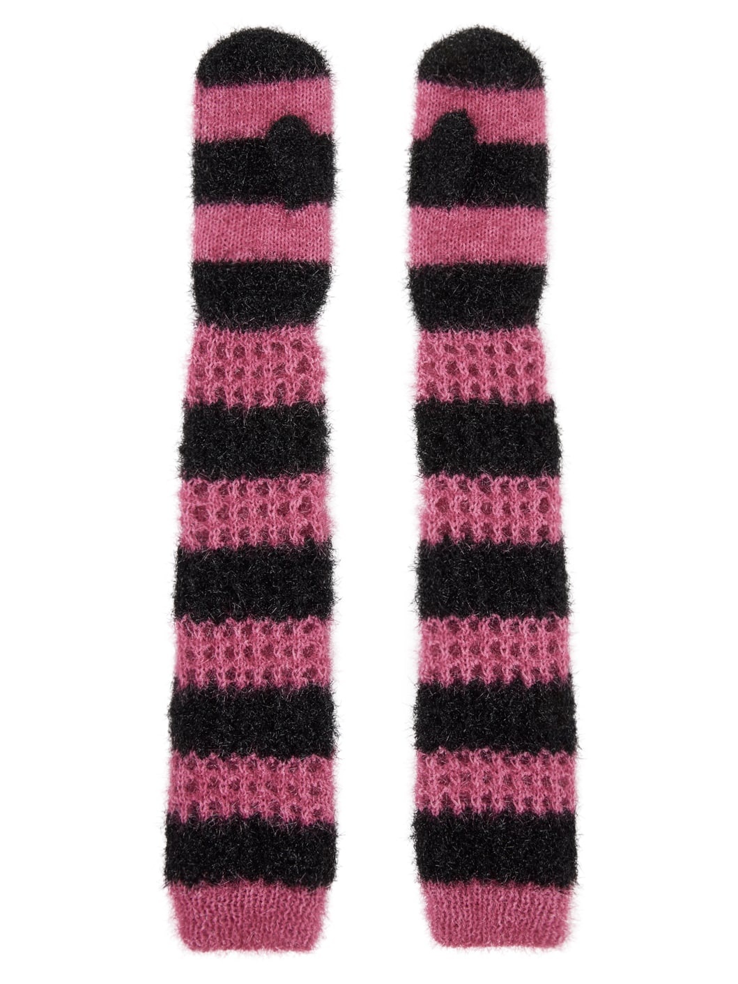 Pink & Black Stripped Gloves - 2