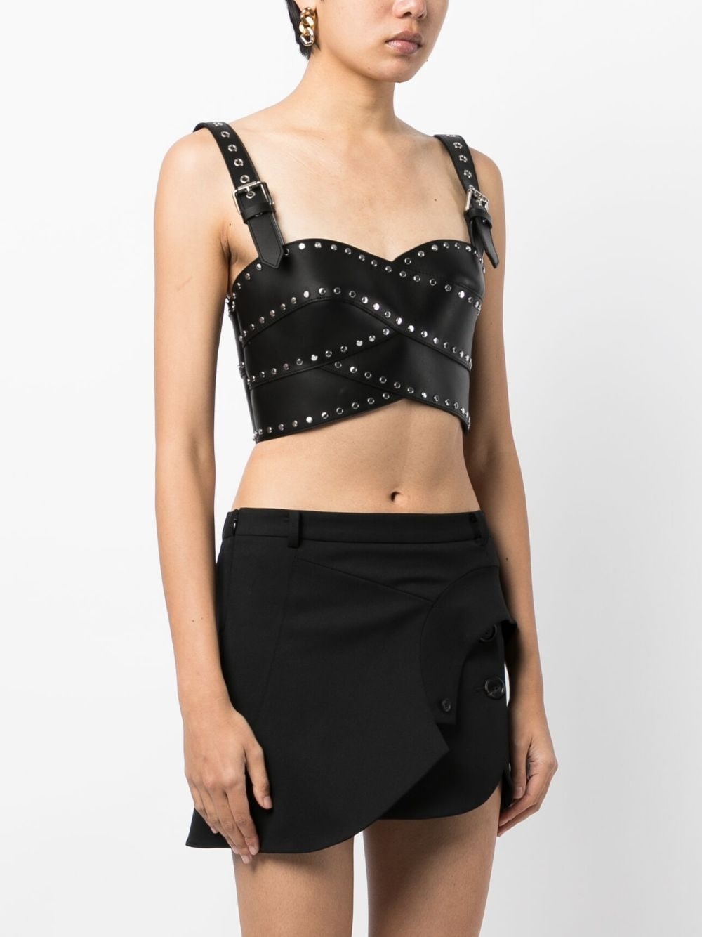 stud-detail leather bustier top - 3